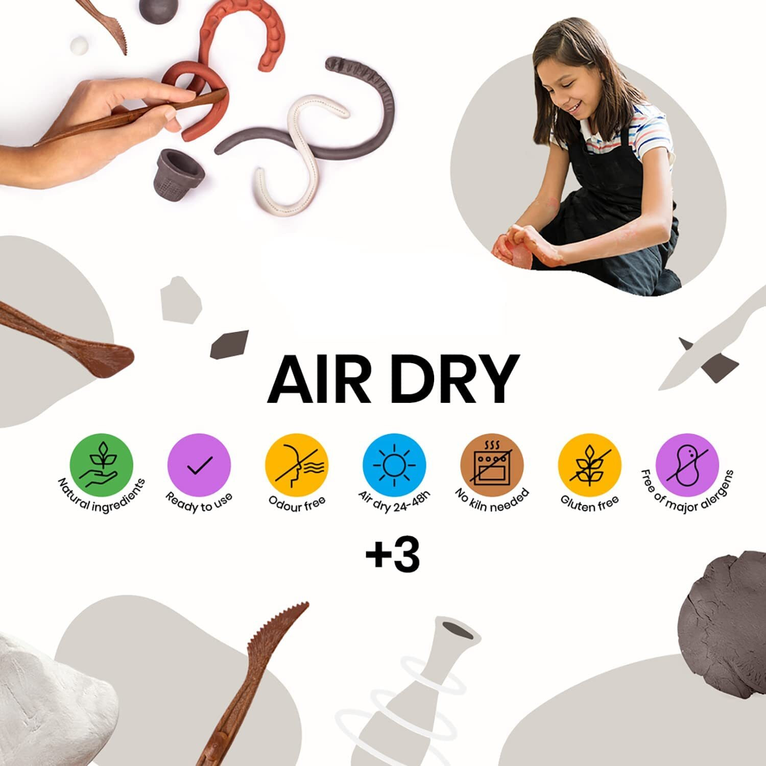 Image of Jovi European White Air-Dry Modeling | Sculpting Pottery Art & Craft (250g Pack of 3) Art Clay
