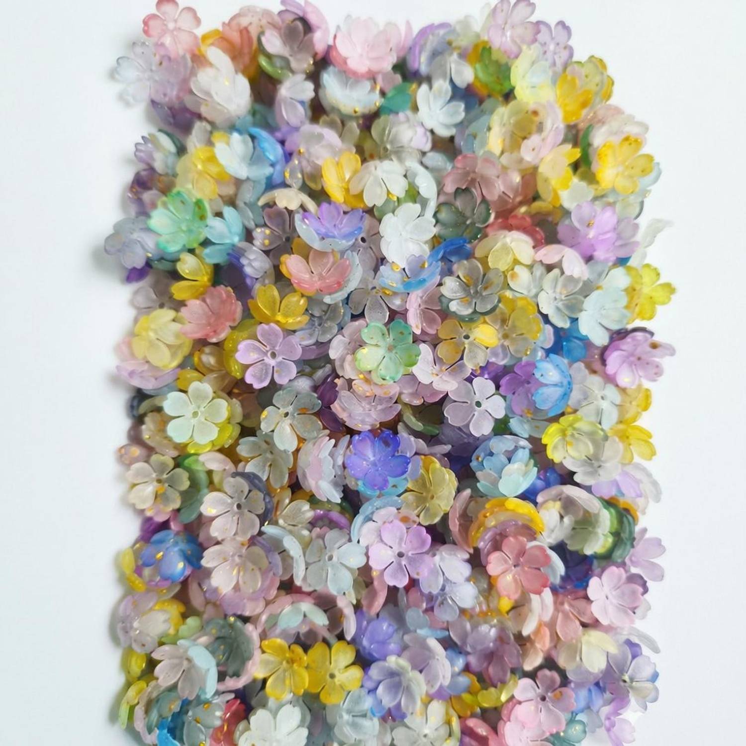 akmI Frosted Acrylic small Cherry Blossom Bead - Mixed Color - 25 gm