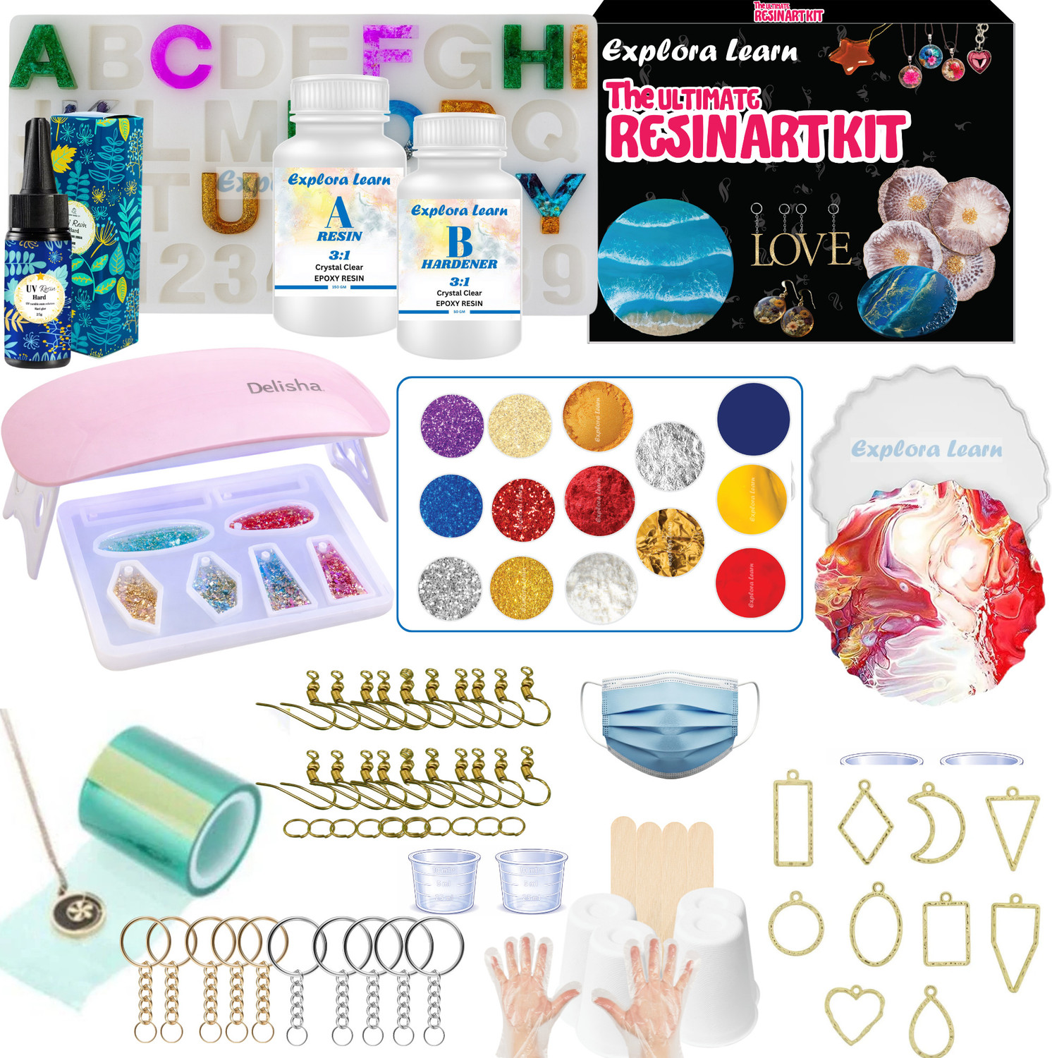 Exploralearn 200gm Resin and 25gm UV Combo Resin art Kit