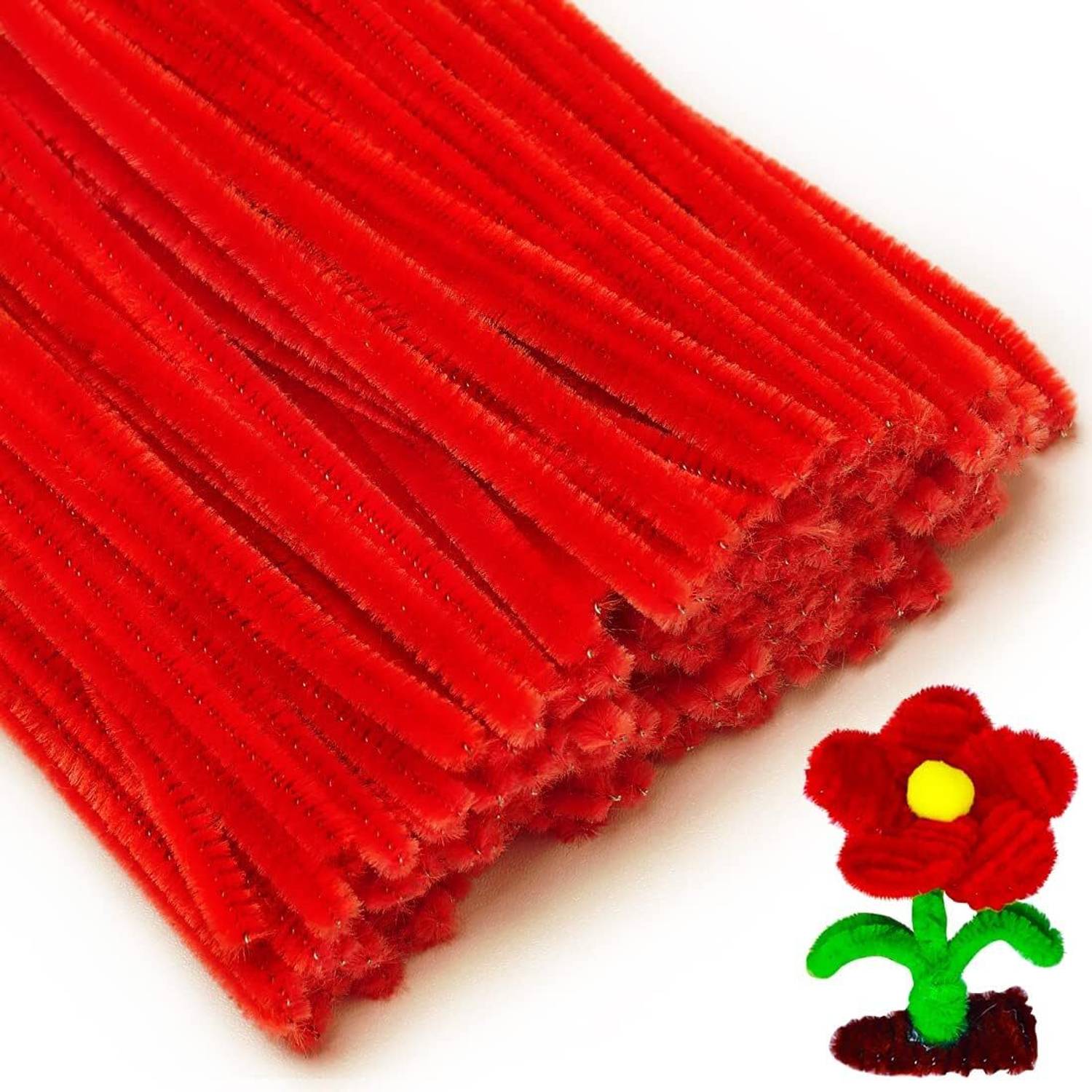 Batricher 100pcs Red Pipe Cleaner Chenille Stems for Arts,Crafts and DIY