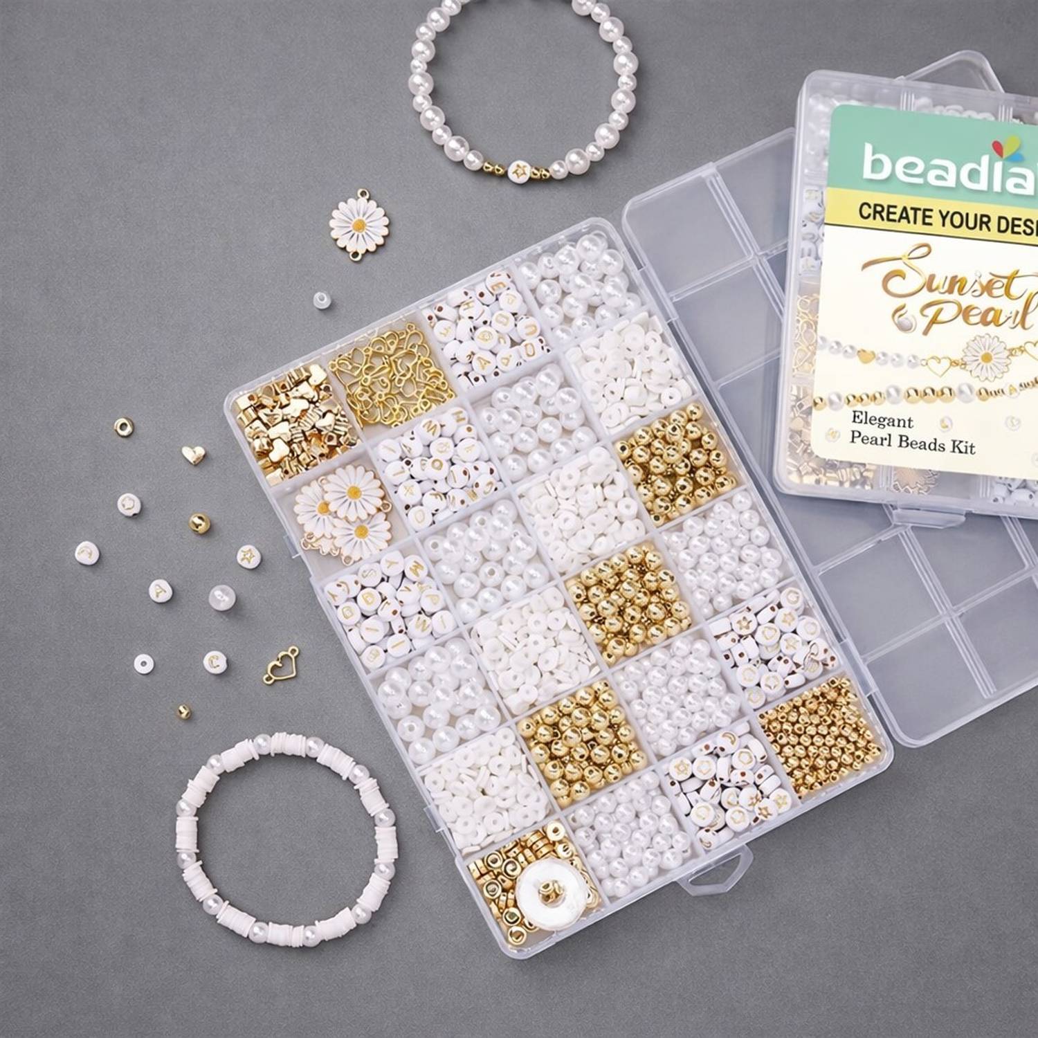 AORDEY Premium DIY Jewelry Making Beads Kit with Alphabet Pearls & Golden Charms
