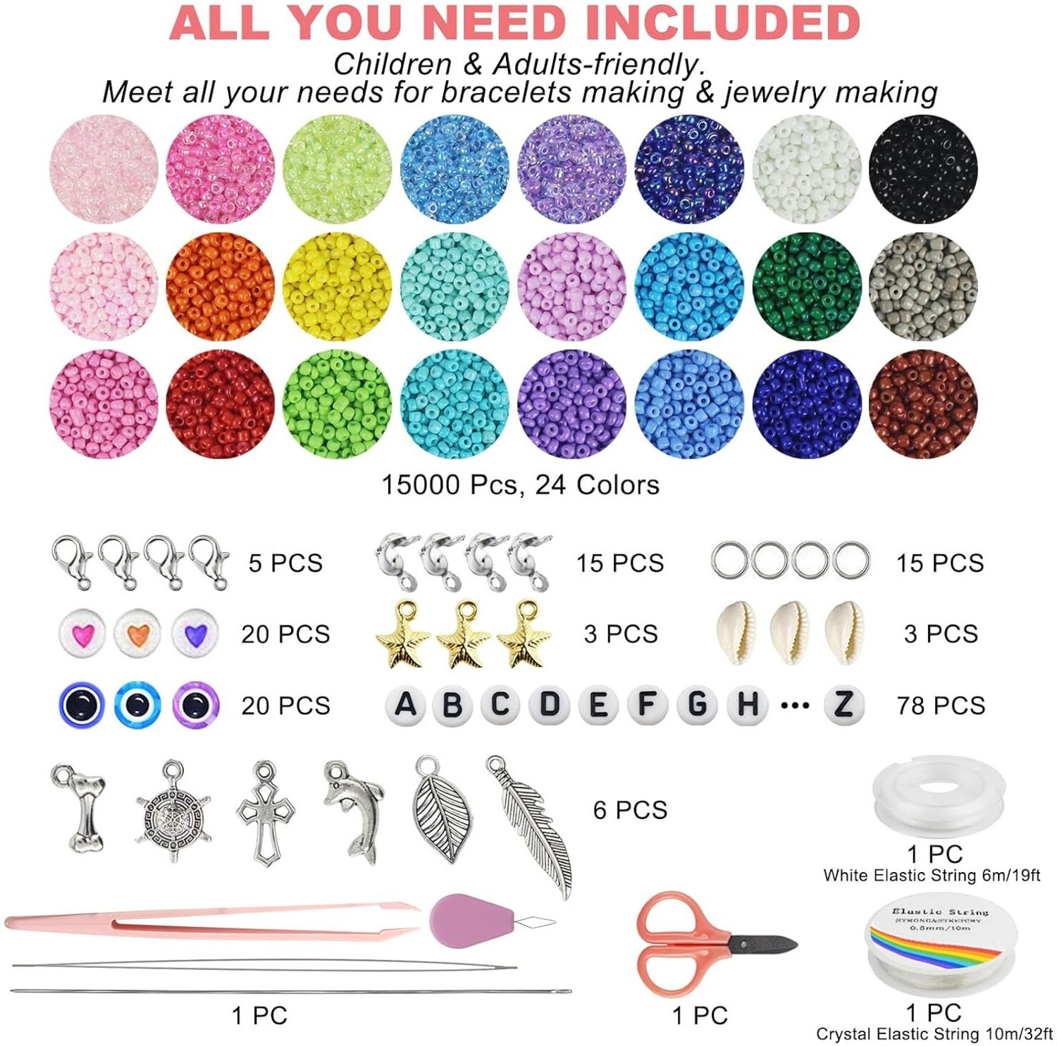 Image of FLEXIFIND 17000pcs 2mm Glass Seed Beads for Jewelry Making Kit
