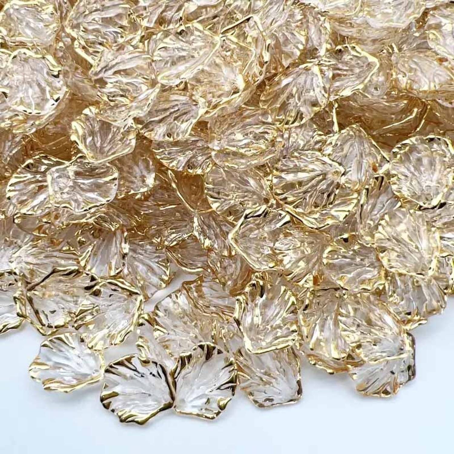akmI #3-Transparent Acrylic Shell type Gold Trim Beads-Brooch making,Embroidery-30 gm