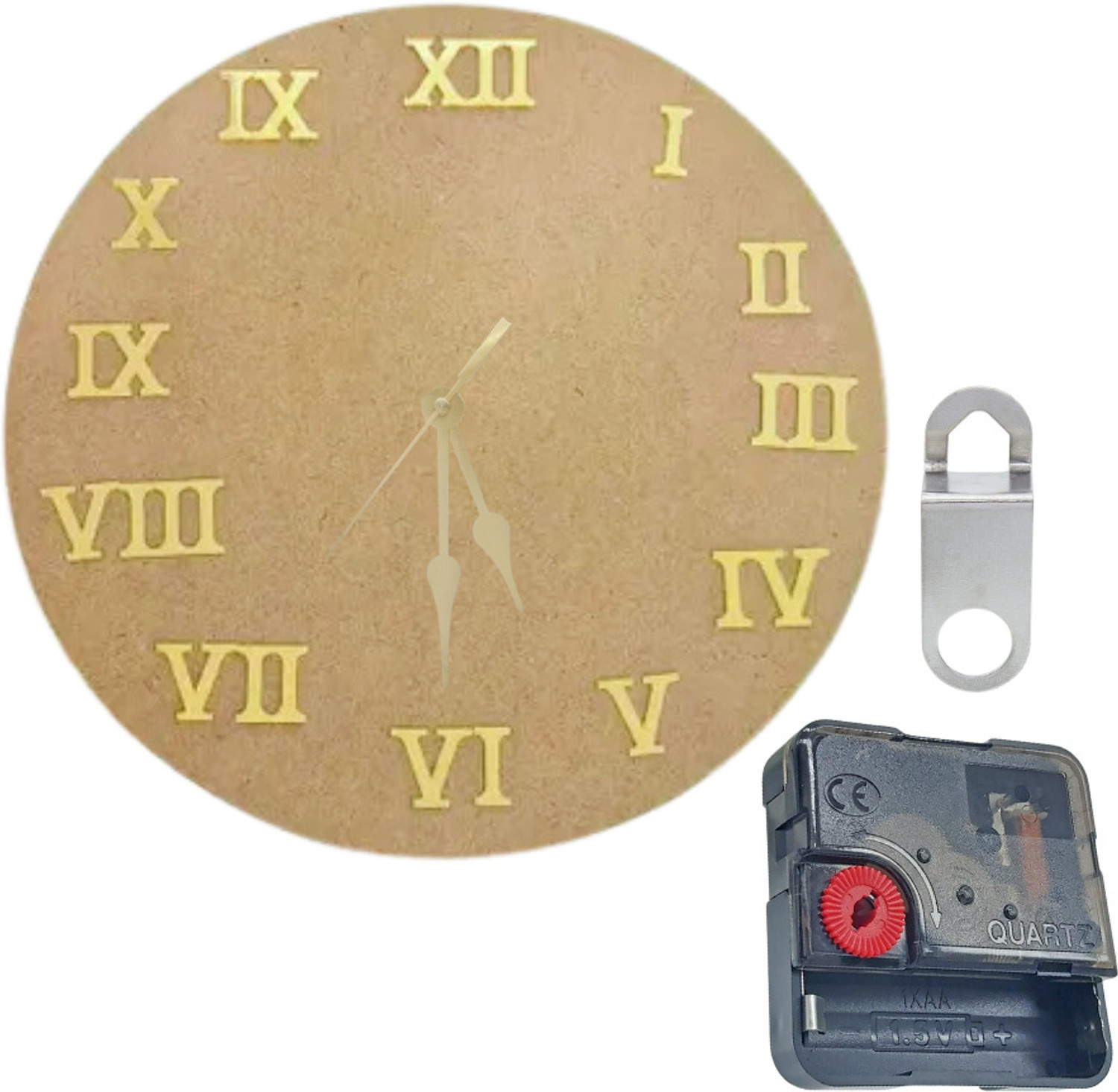 Image of R H lifestyle Round MDF Wooden Clock Set with Roman Number DIY Resin Clock Material, 12 Inch