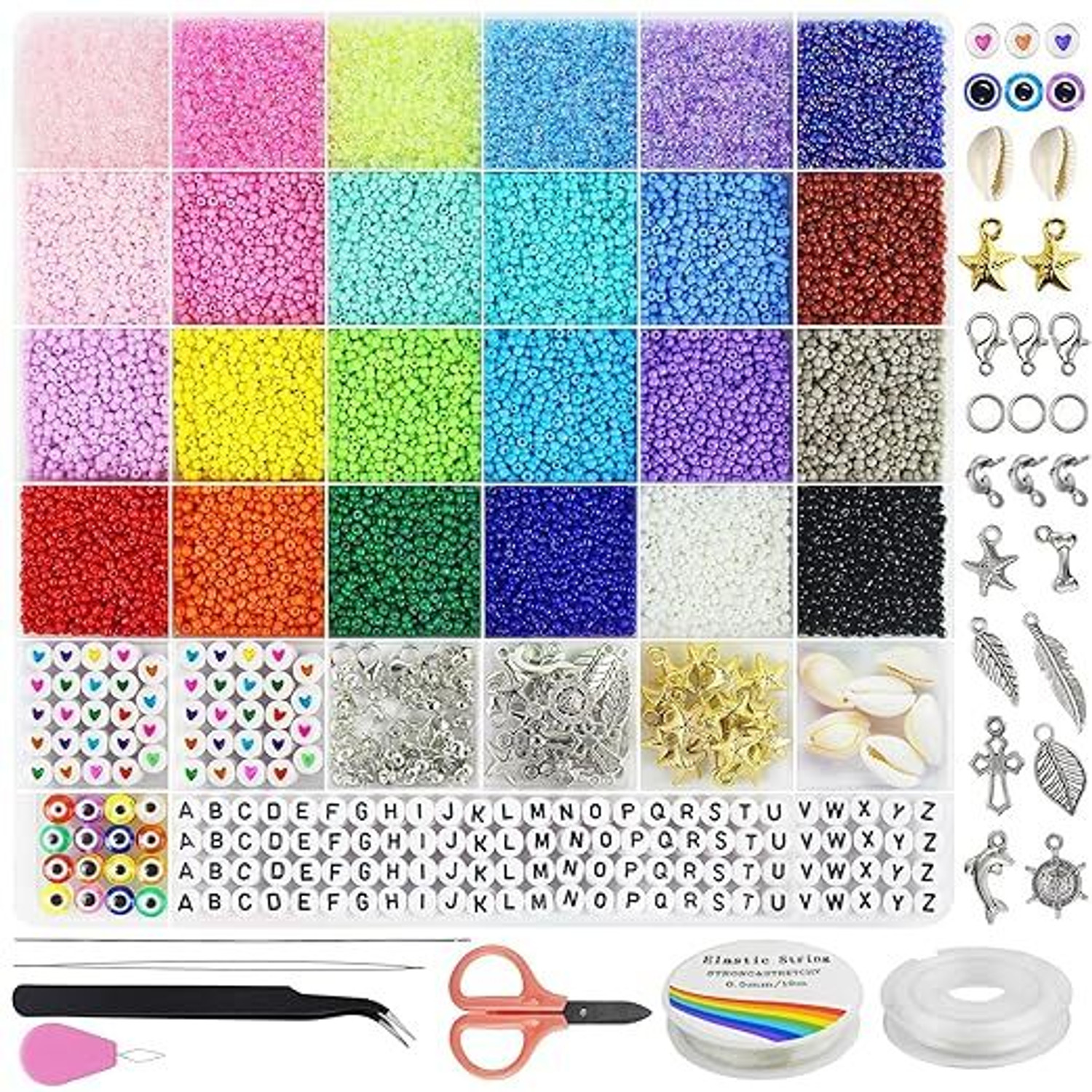COVALENT OVERSEAS 4mm Glass Beads for Jewelry Making, 24 Colors Bracelet Making Kit