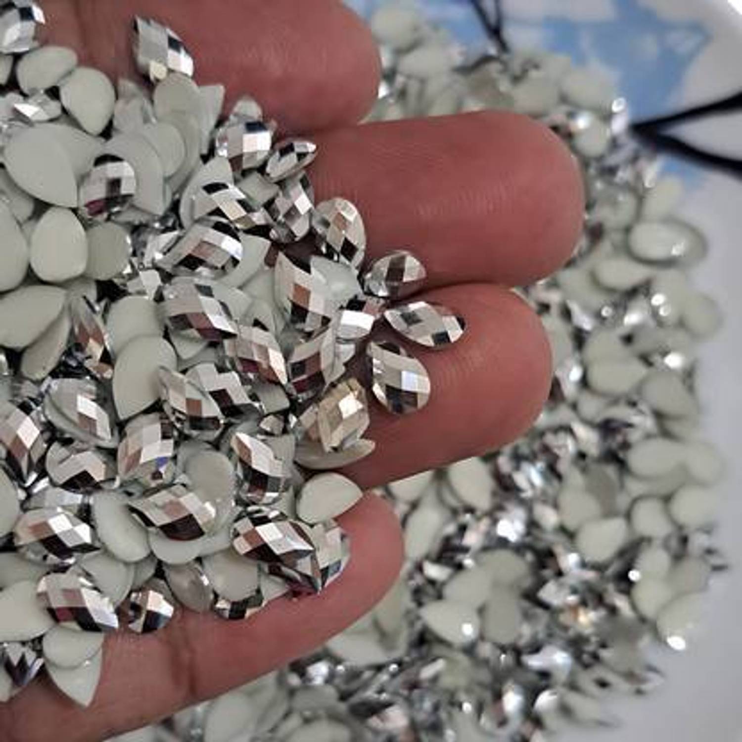 AAASAH 8x5mm Drop Shape Silver Colour Stone Crystal Kundan Beads Stone 500 Pcs
