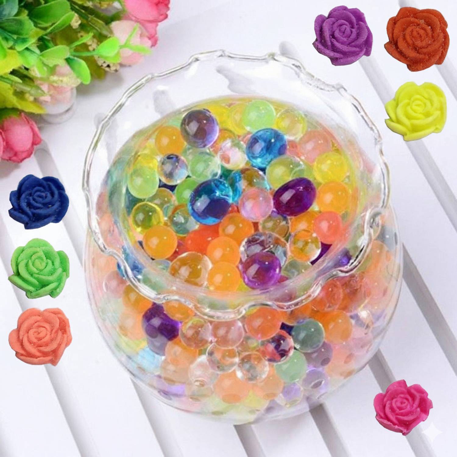 AquaBloom Multicolour Jelly Balls 500-Pc (Approx.) & 10 Growing Flowers Magic Water Beads