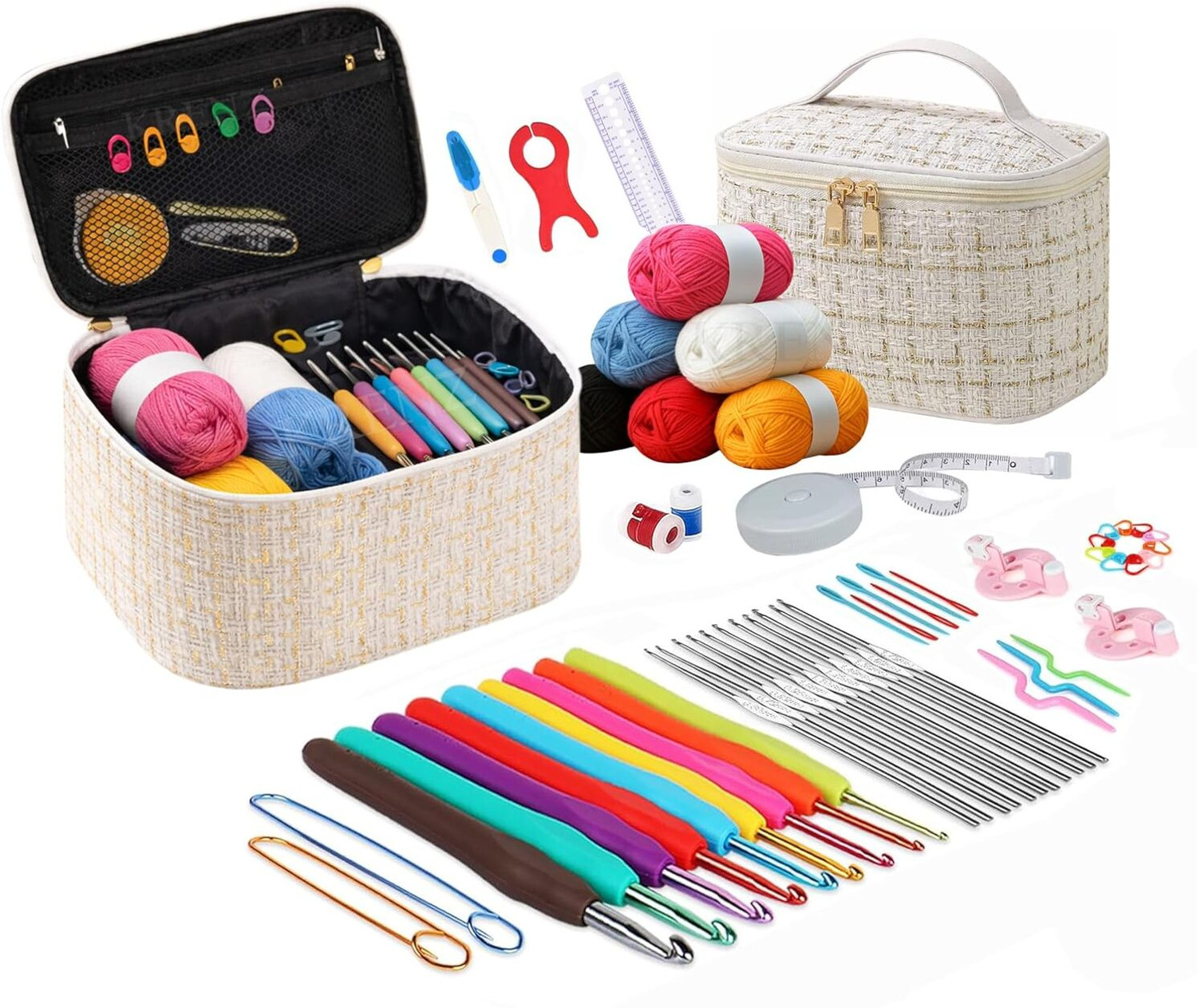 Gemsy Crochet & Knitting Art and Craft Kit with Yarn, Hooks, Needles and Storage Bag