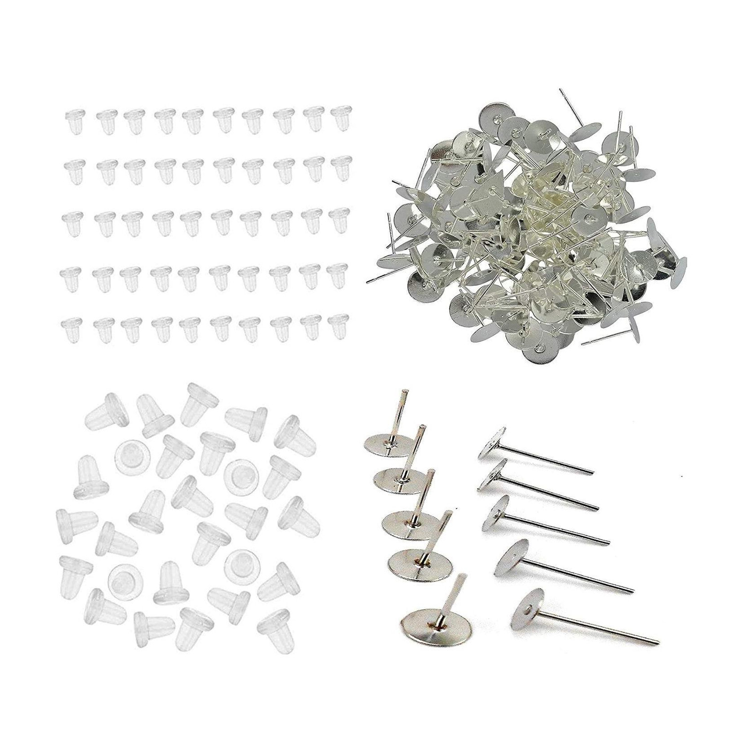 Image of Shivarth Earring Making 100 Pieces & Backs Clear Rubber Earring Stoppers Bullet Clutch Earring Safety Backs Replacement for Earring Hooks Studs with a Clear Portable Box, 50 Pairs 100 Pieces