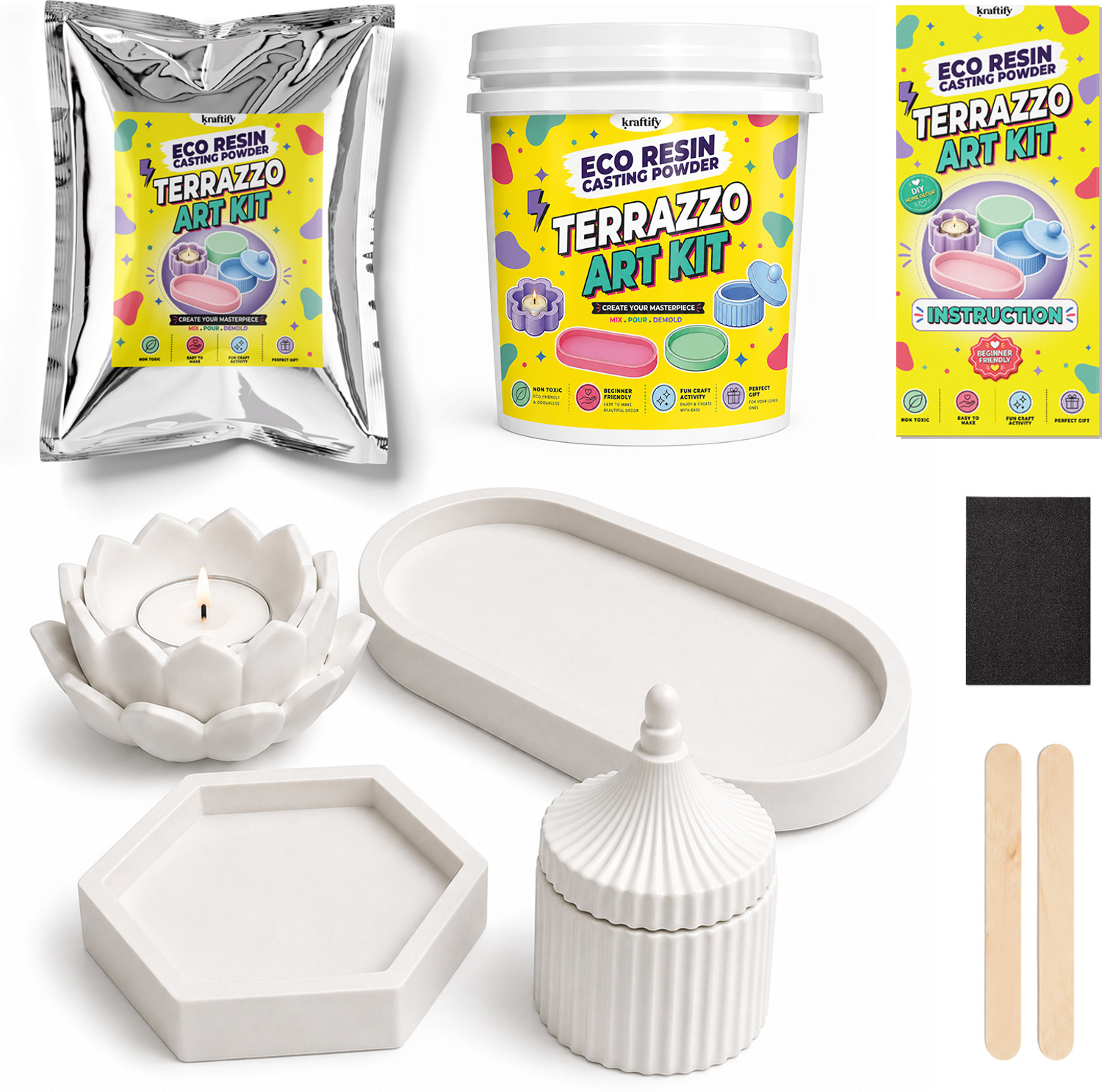 Kraftify Eco Resin Casting Powder 1kg Concrete Art Kit DIY Art & Craft Kit for Home Decor