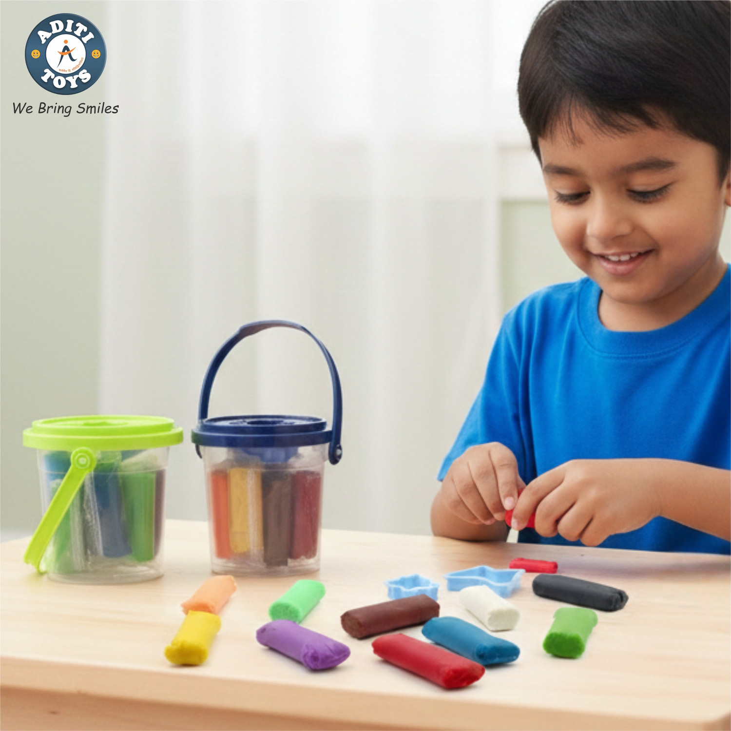 Image of Aditi Toys Dough Bucket Pack of 2, Clay Dough with 20 Colorful Clay & Sculpting Figures