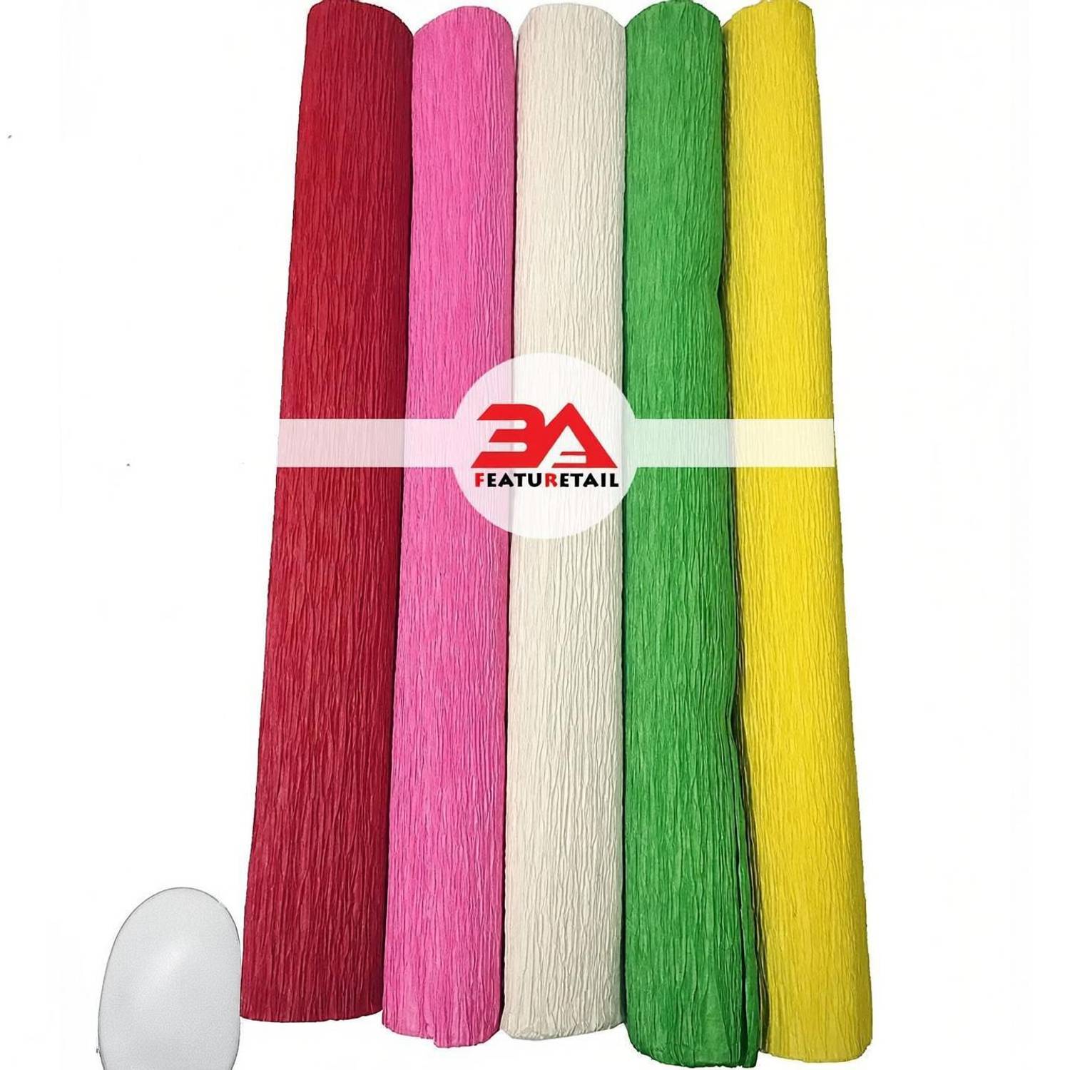 3A Featuretail 8ft Length/20in Width Crepe Paper Roll/Wrinkled Paper For Flower Making, Bouquet Wrapping and Craft , Five Colors