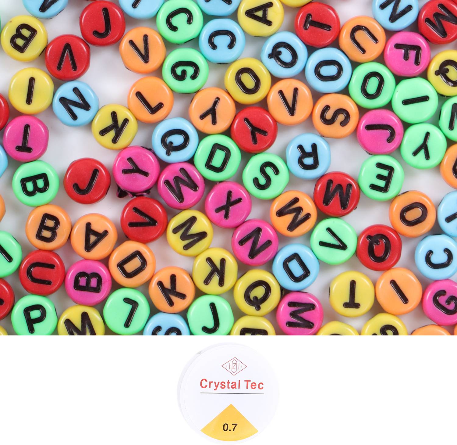 ambitieux 330+ Round Shape multicolor Plastic Alphabet Beads with elastic roll