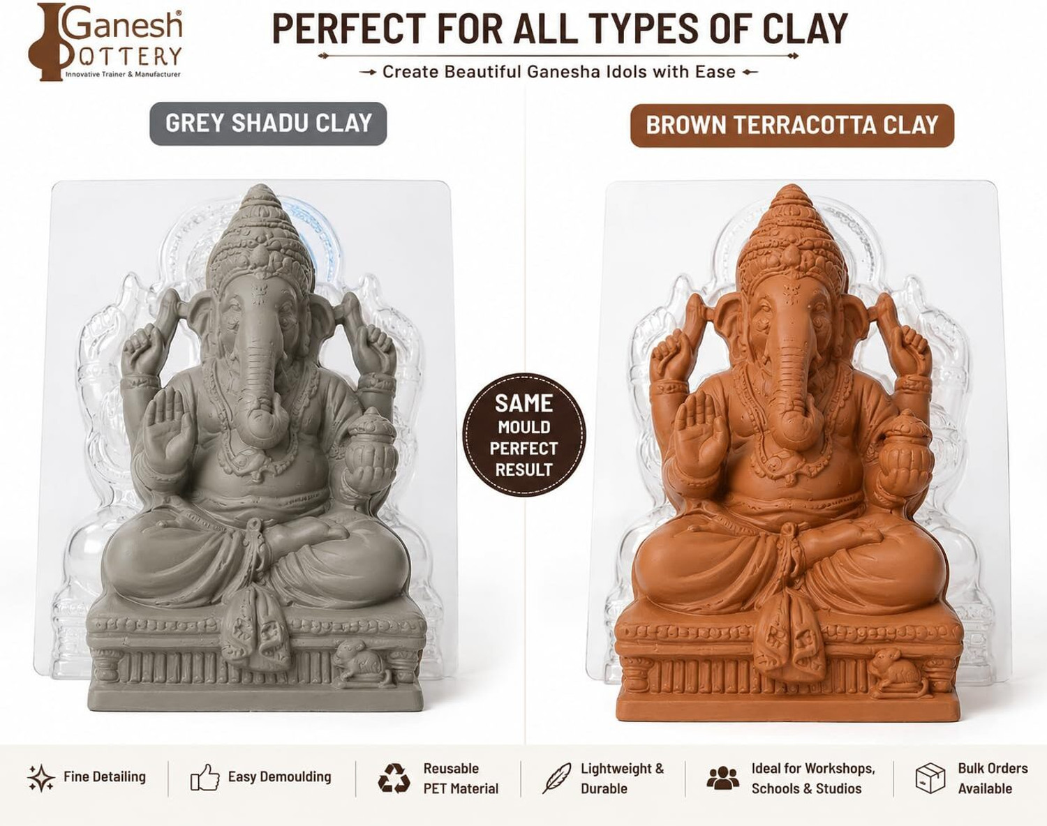 Image of Ganesh Pottery DIY Ganesh Idol Making Kit with Terracotta Clay Mould & Paint Set