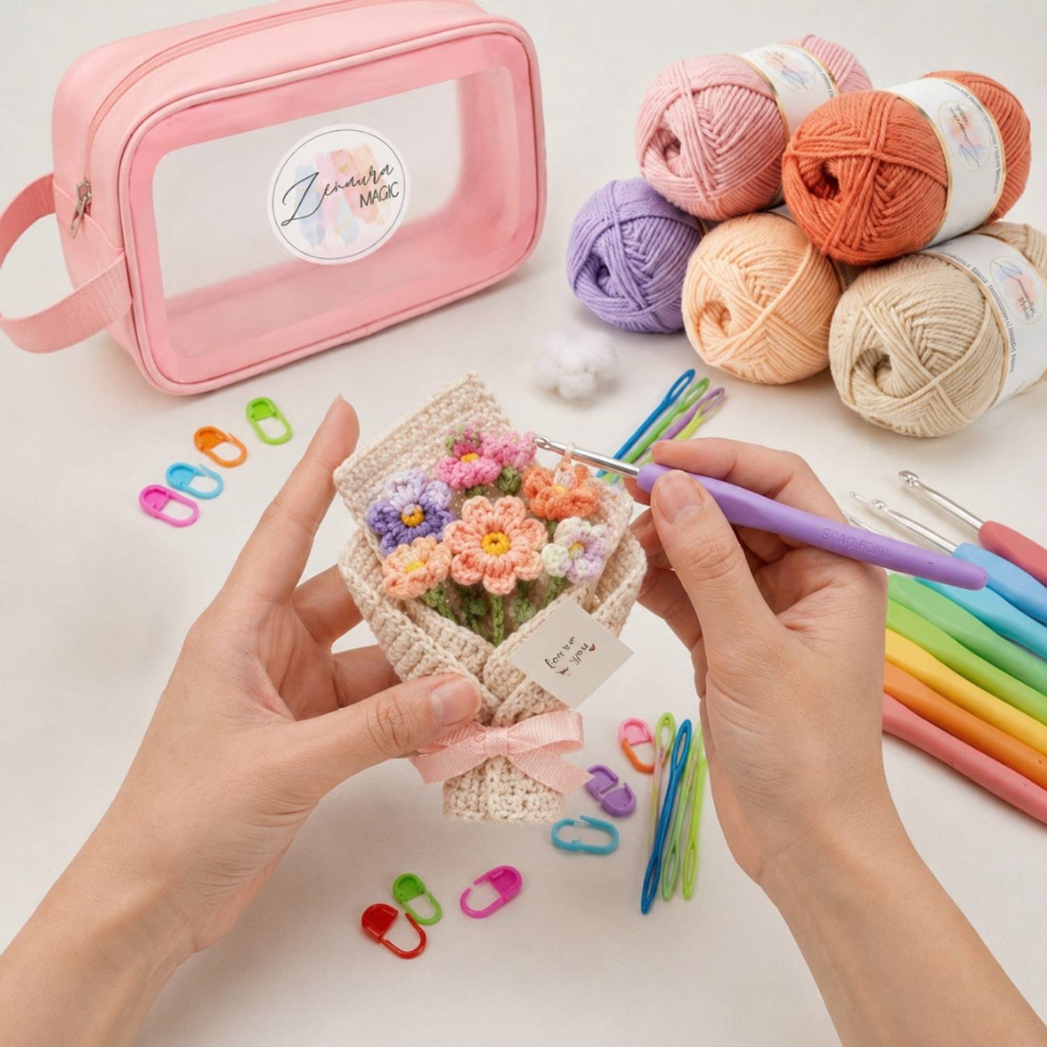 Zenaura Magic Crochet Kit with 5 Crochet Yarn Big Size | Cotton