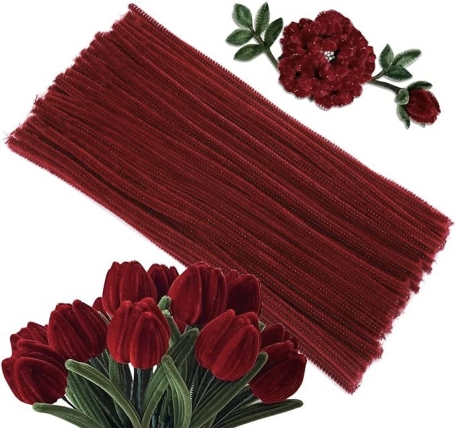 Batricher 100pcs Maroon Pipe Cleaner