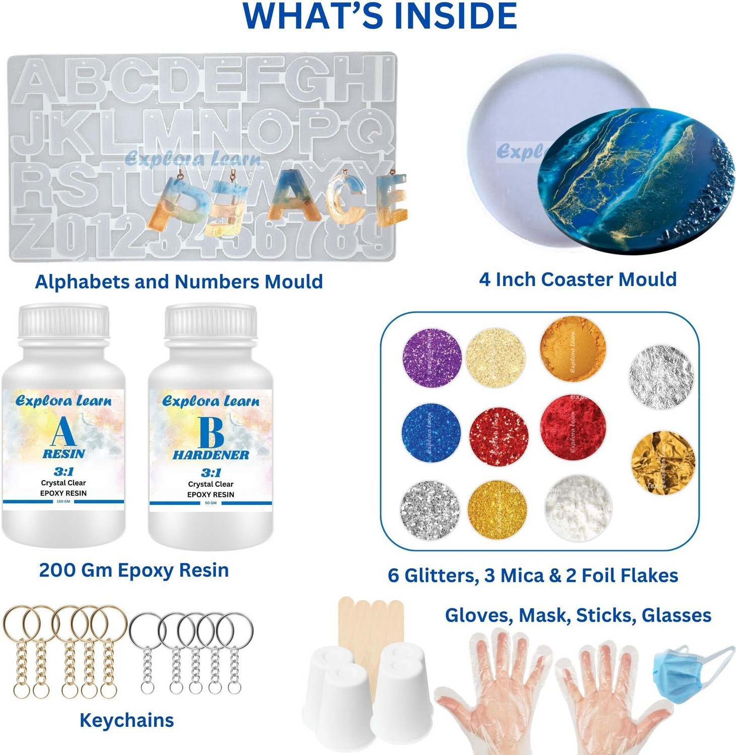 Image of Exploralearn Ultimate Resin Art Kit - DIY Alphabet and Coaster Kit with 200 gm Epoxy Resin