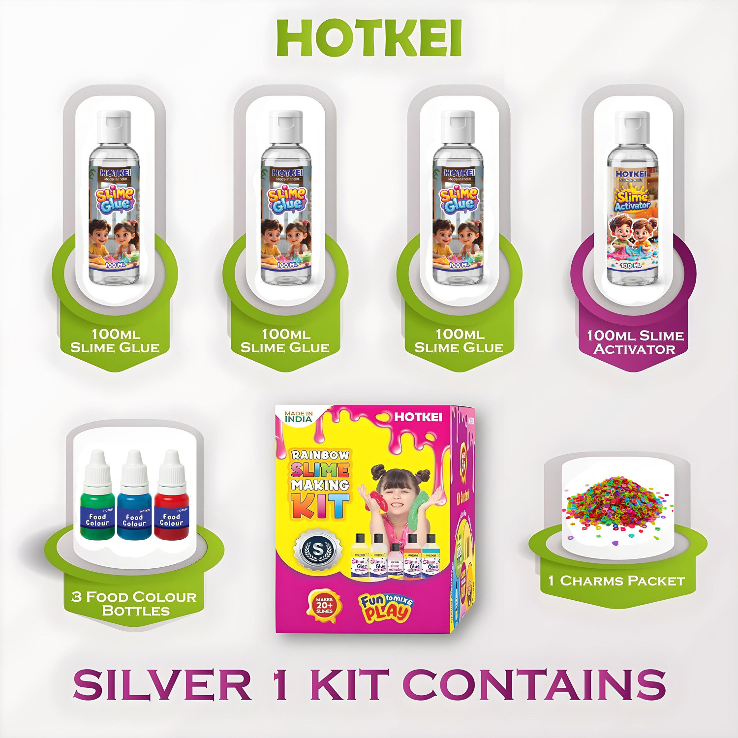 Image of HOTKEI (DIY 15+ Slimes) Multicolor Slime Activator Glue Making Kit Set for Kids
