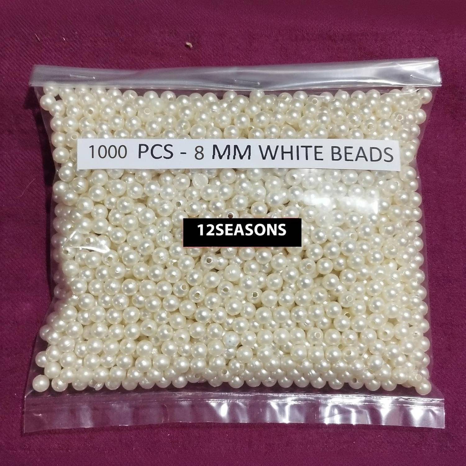 12SEASONS 8 MM WHITE PEARL PLASTIC BEADS FOR EMBRIODERY JWELLERY CRAFT 1000PCS