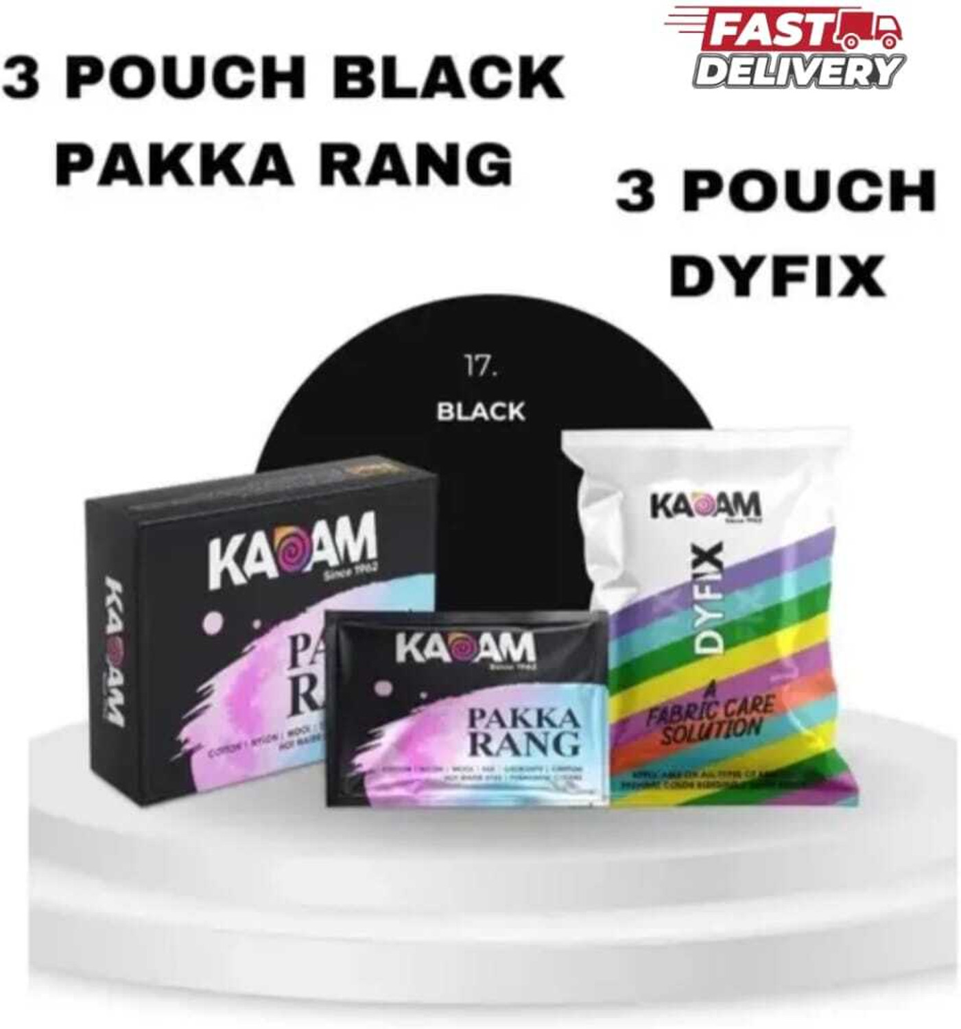 Image of KADAM Pakka Rang Fabric Dye| Jeans Black| 3 Dye Sachets + 3 DyFix Fixer Sachets