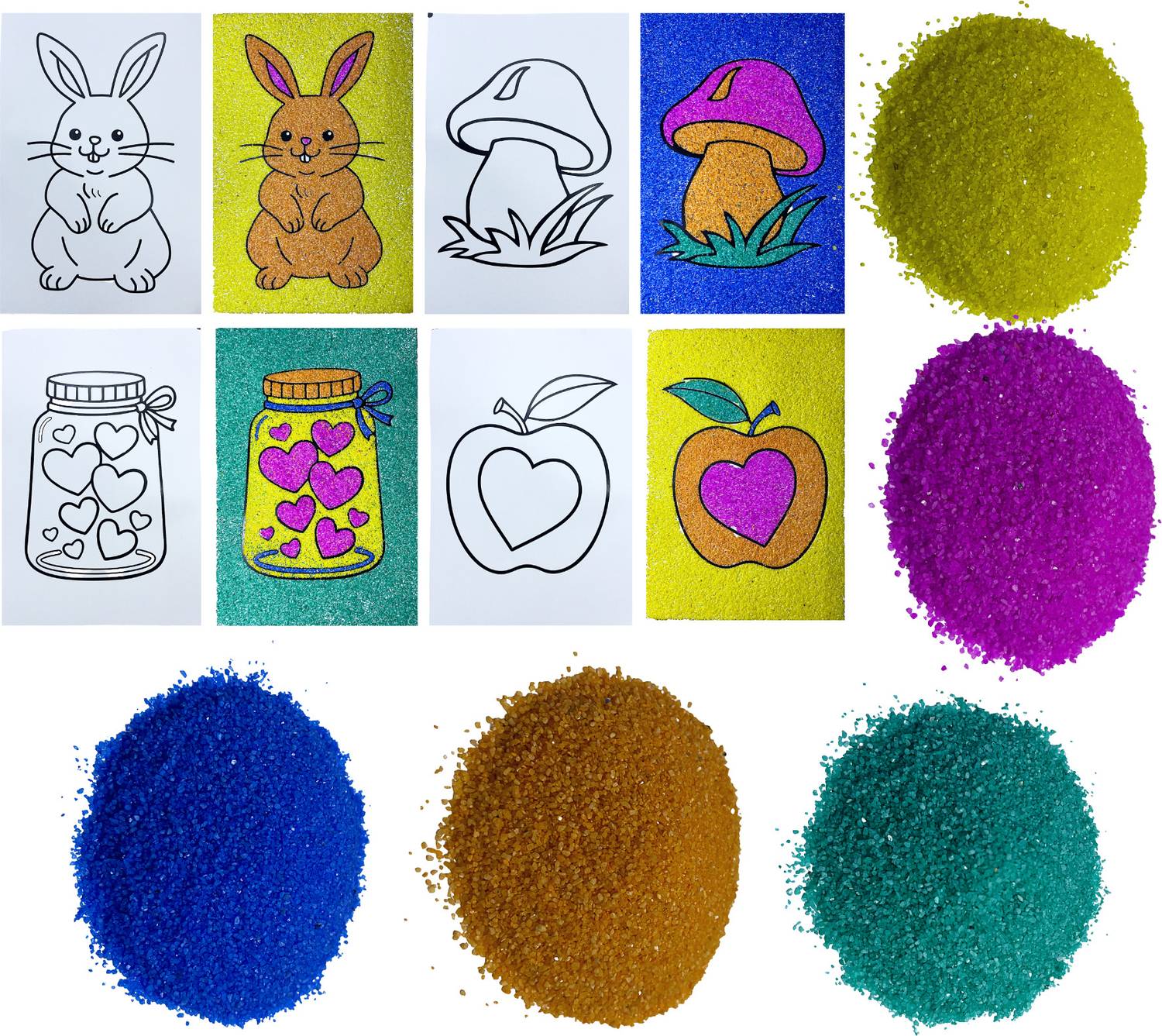 AP SINHA Creative Sand Art Kit for Kids – Set of 10 Sticky Sheets with Colour Sand