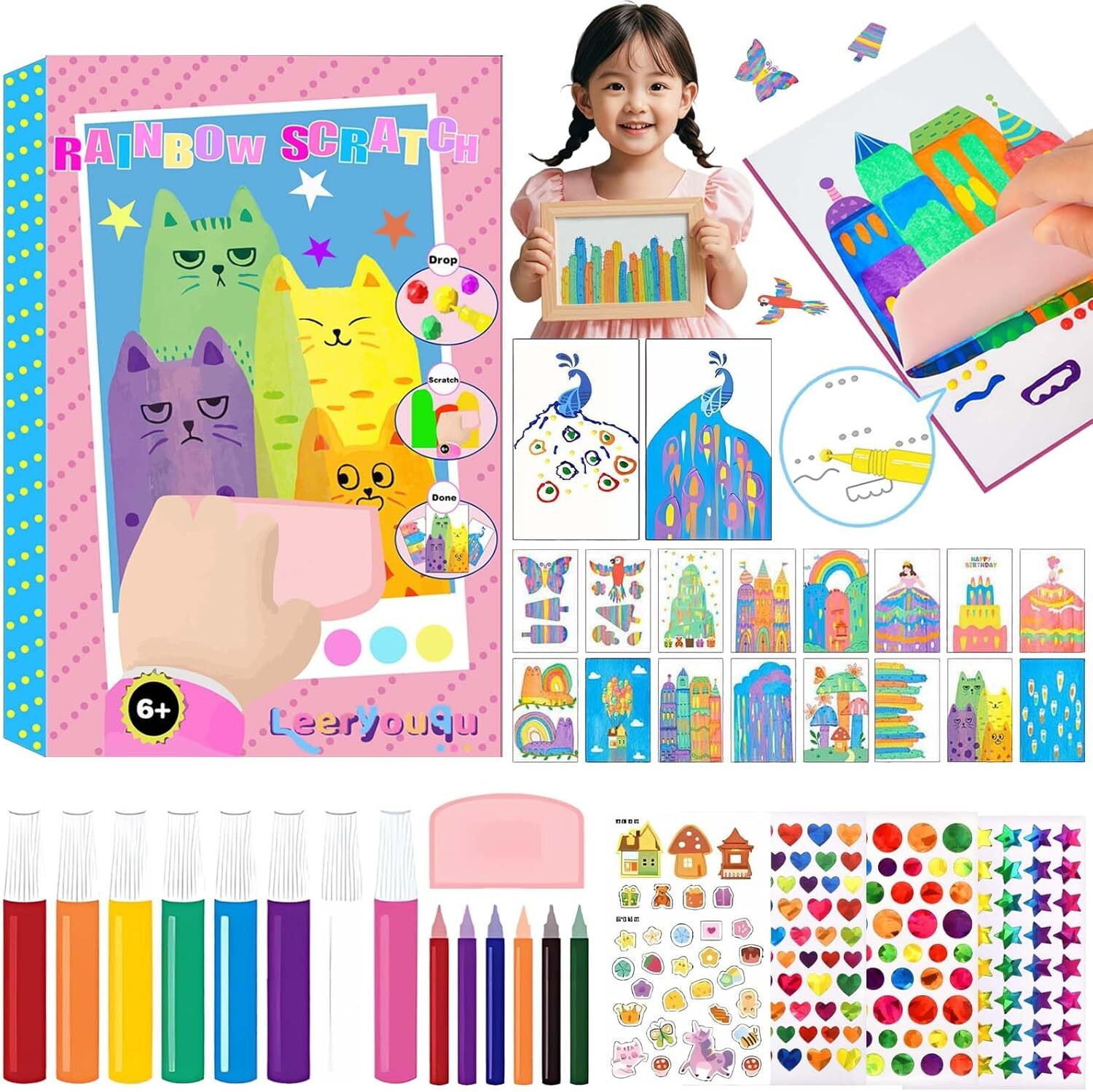 Squeegee Art Kids Paint Kit,diy Rainbow Scratch Art For Kids | Cuotas sin interés