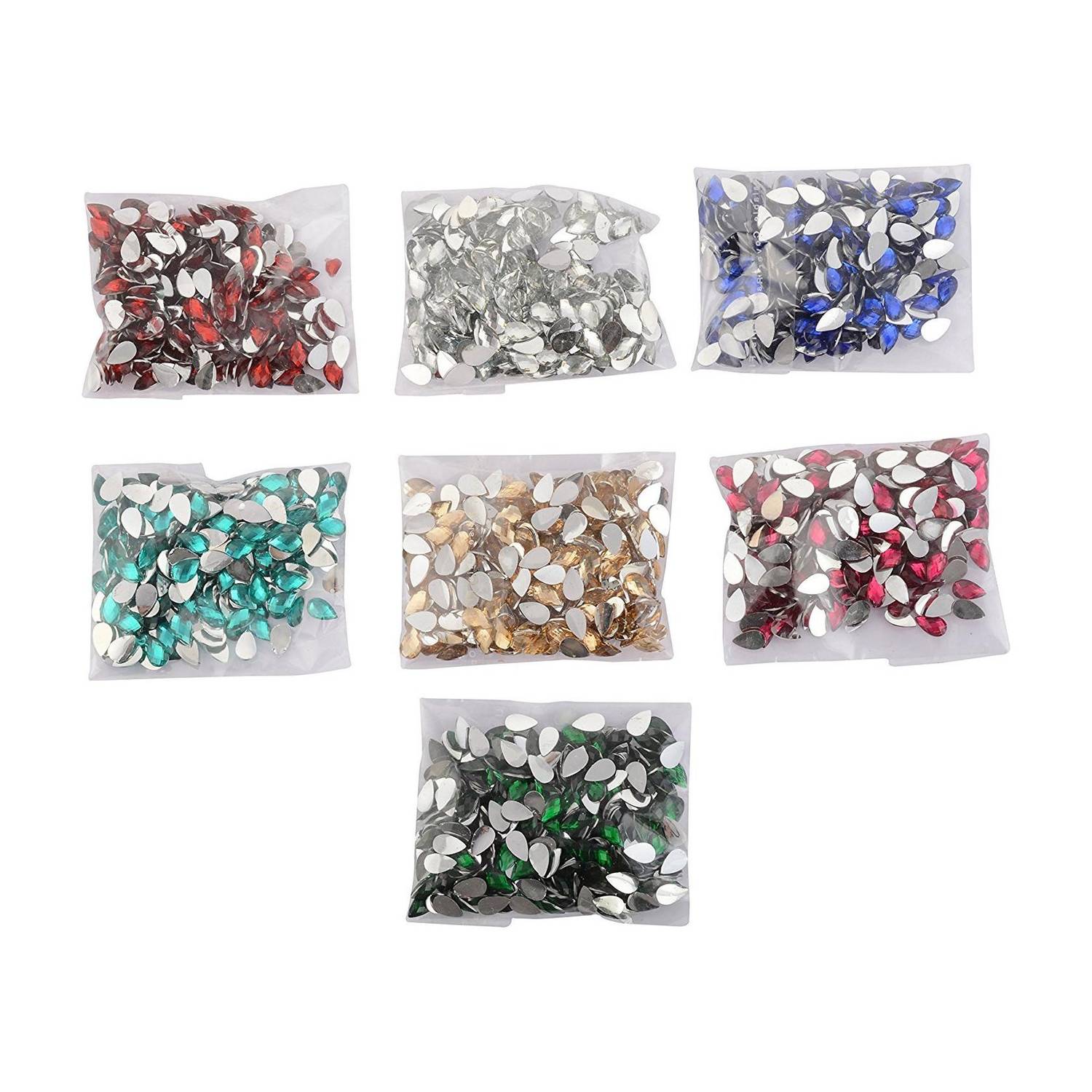 AAASAH 8x5mm Drop Shape Stone Crystal Kundan Beads Stone Pack of 700 Stones (7 Colors)
