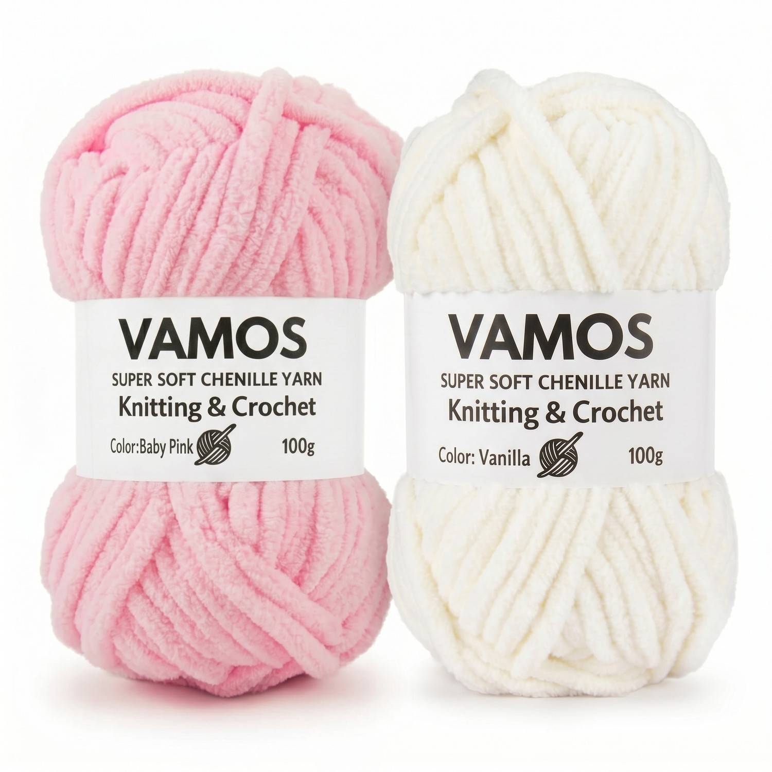 VAMOS Chenille Yarn Set of 2 (100g Each) Plush Bulky Yarn Combo for Crochet & Knitting