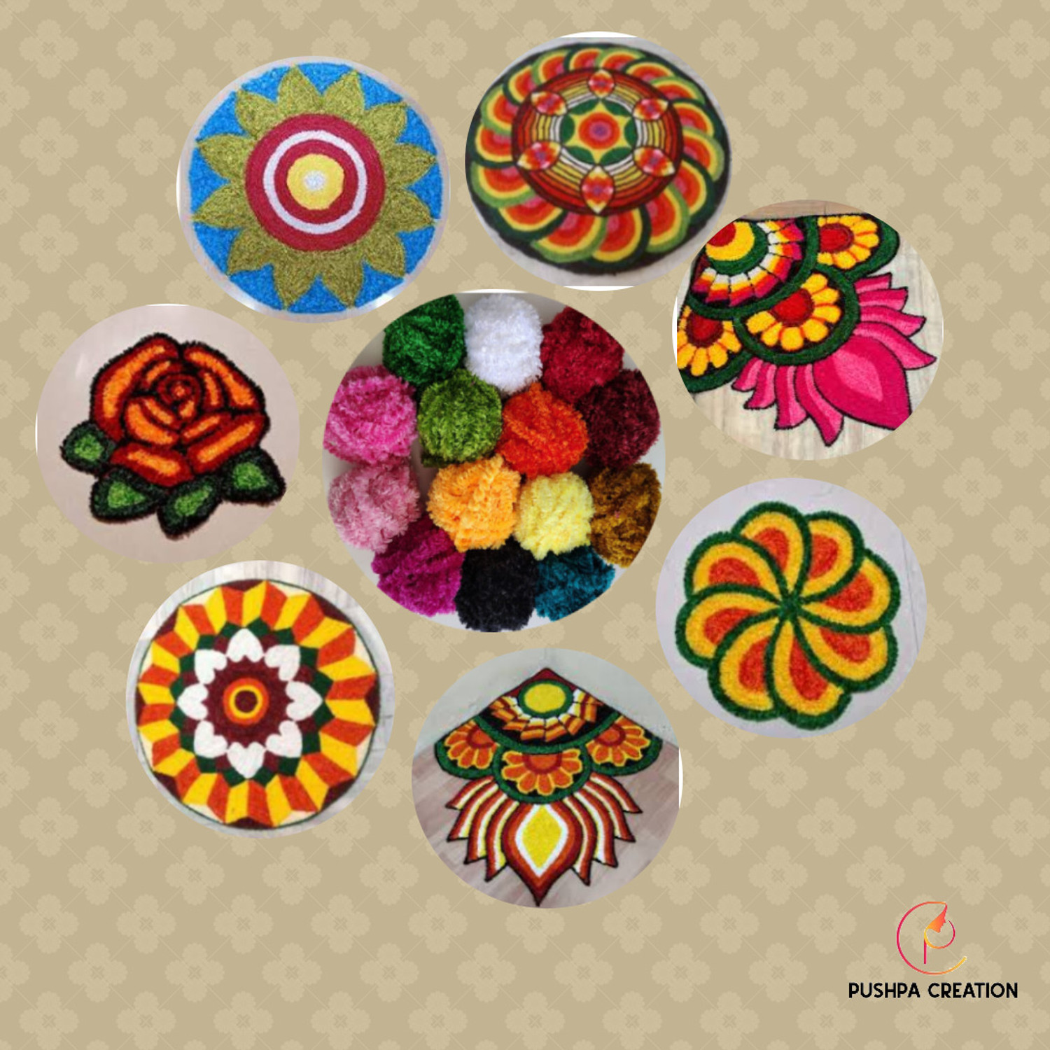 Image of PUSHPA CREATION Fur Wool for Rangoli Mats | Festival DecoratioI Purple,Golden,green,Orange 400g