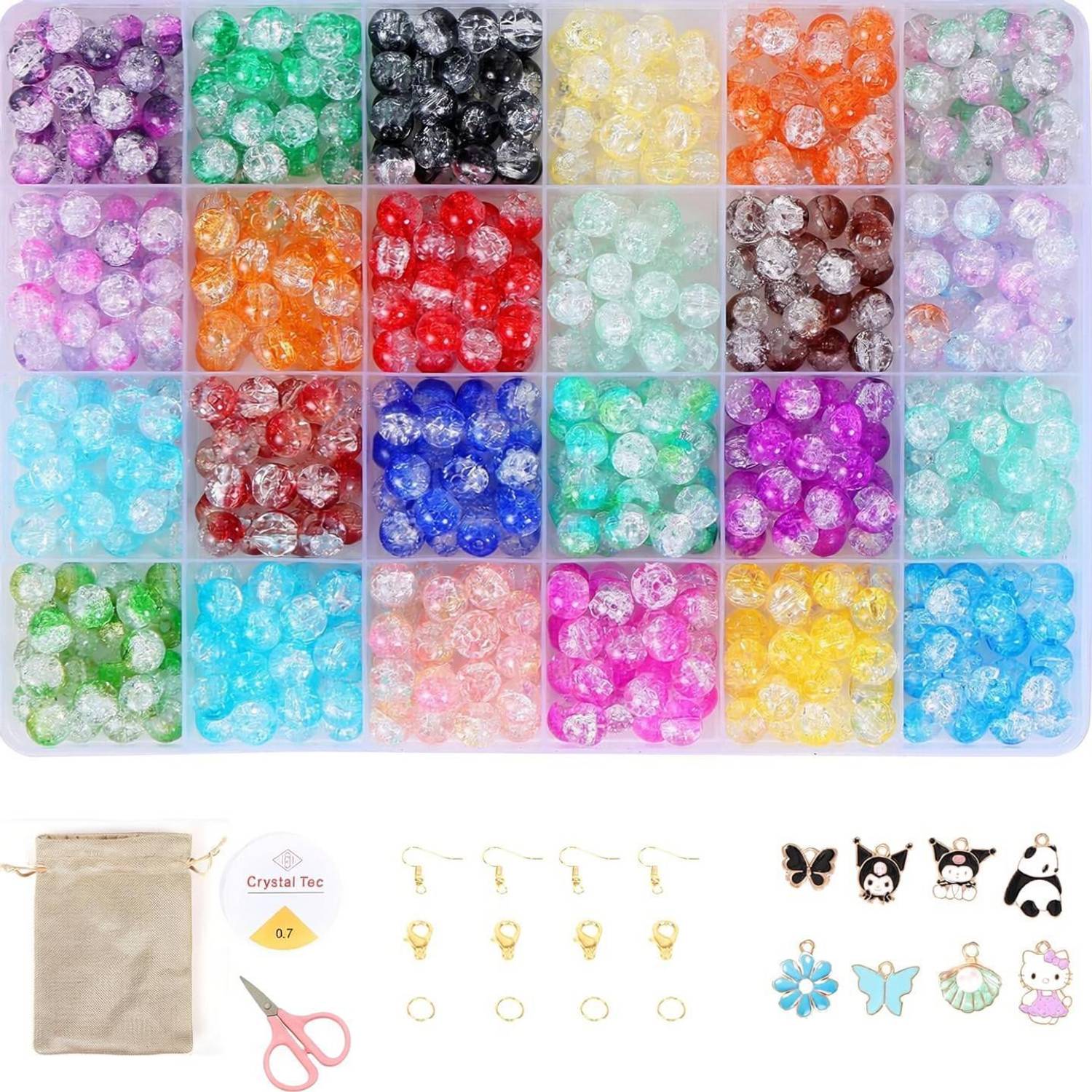 ambitieux 24 DIY jewelry Making crackle glass Beads Kit