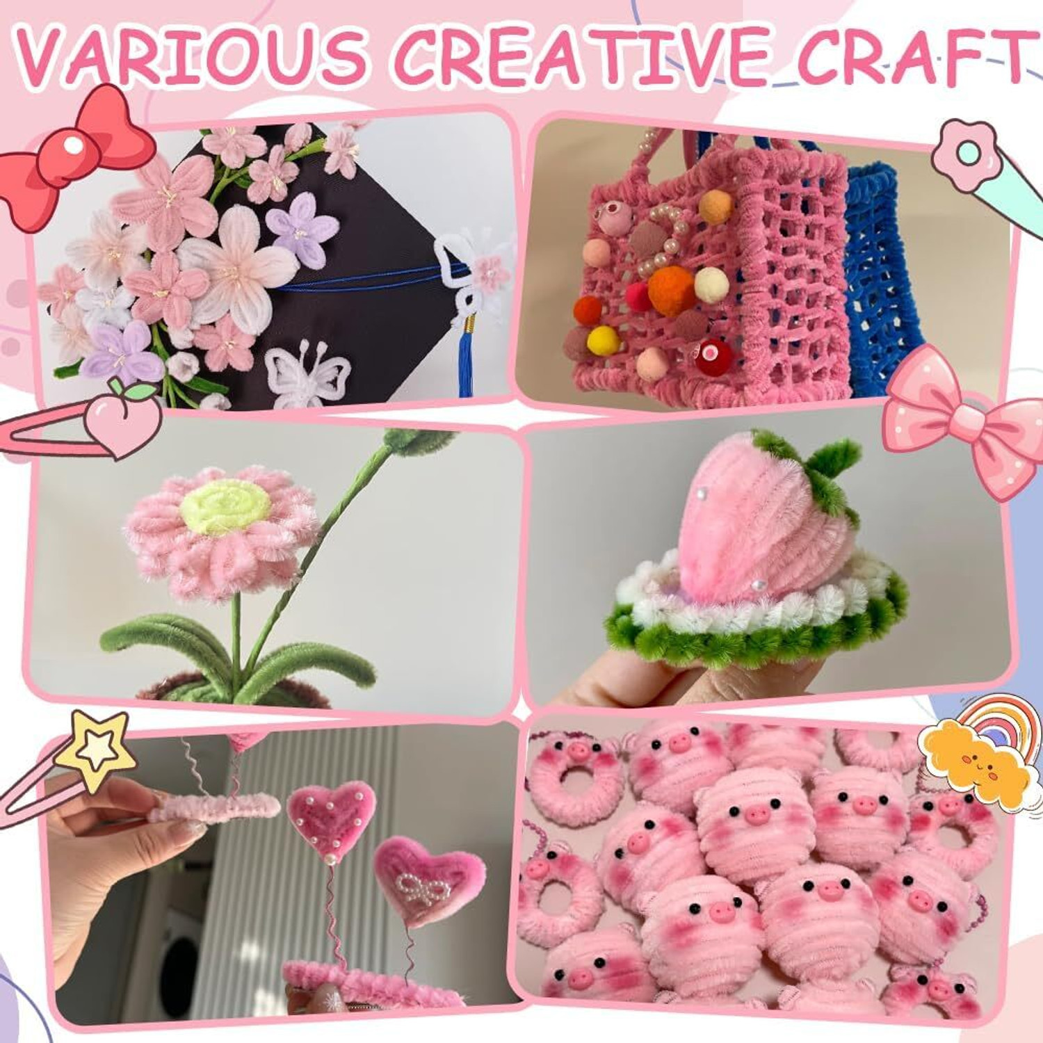 Image of SHOPIVAAN 8mm Multicolor Pipe Cleaners for DIY Craft, Fuzzy Wire for Flower (approx. 100)