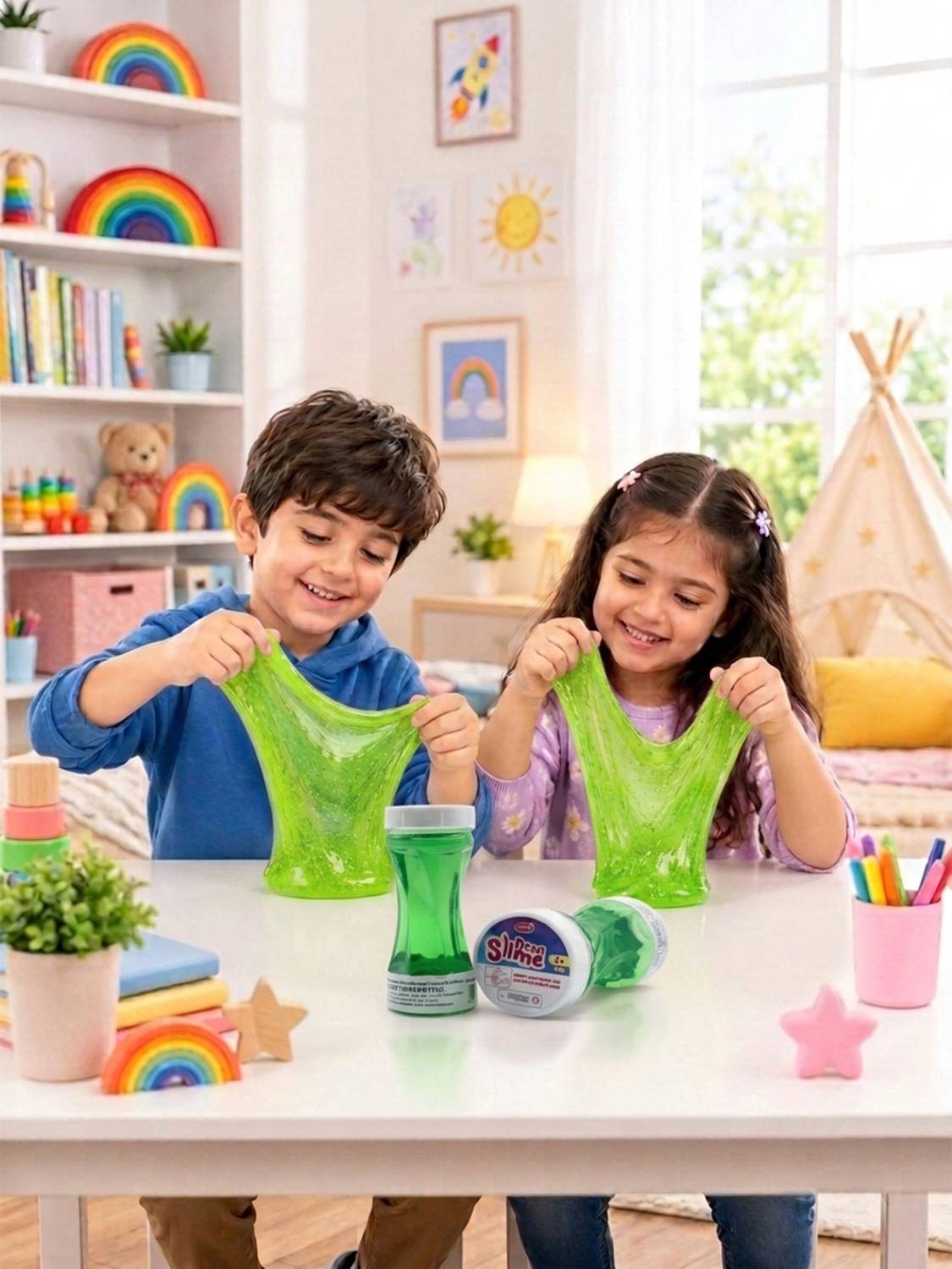 333MART Neon Slime Kit Soft Non-Toxic For Boys Girls 5+ Age Each 150ml (Green Pack of 2)