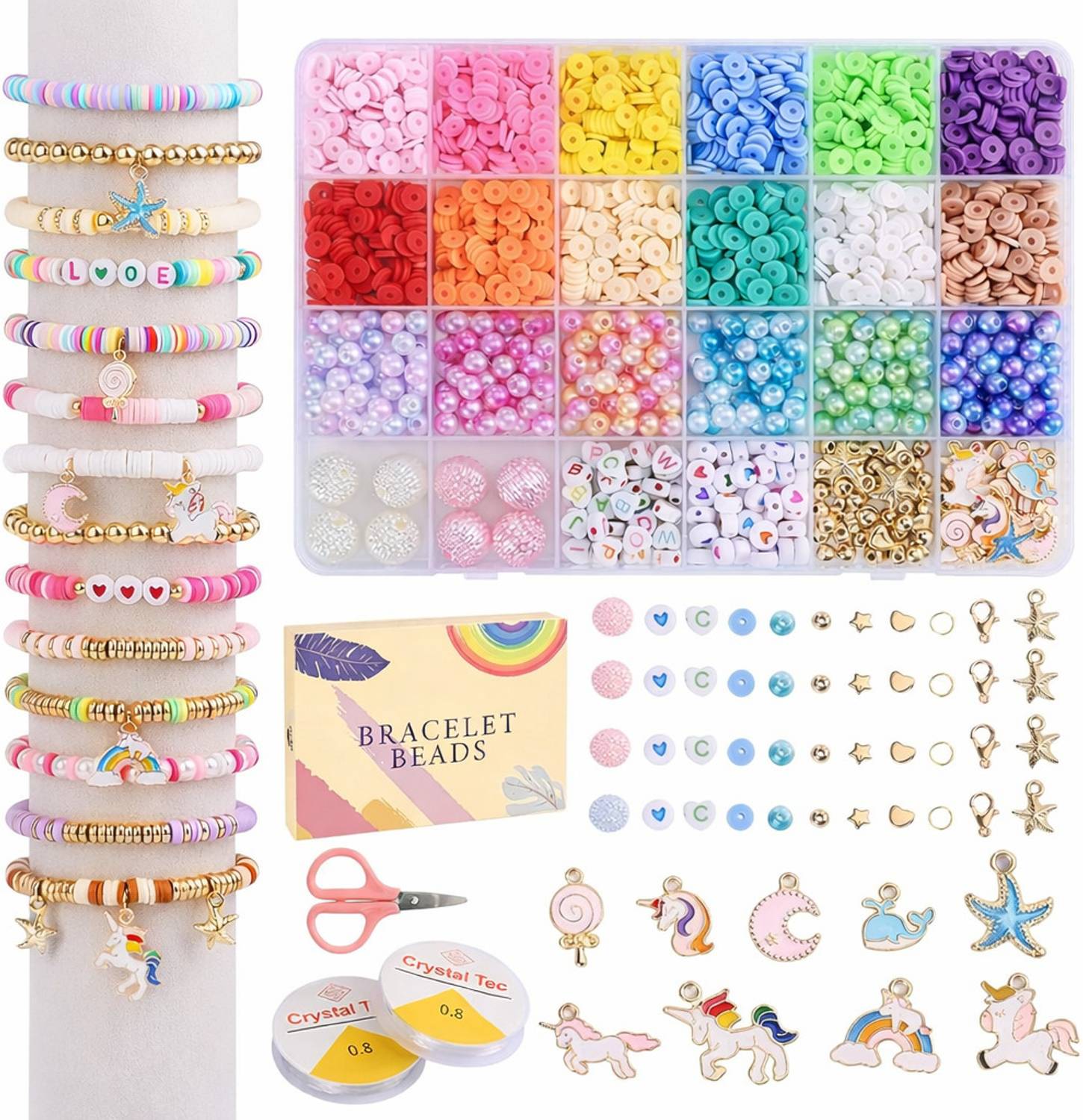 AORDEY Jewelry Craft Set with Colorful Beads, Alphabet Beads & Charms for Girls