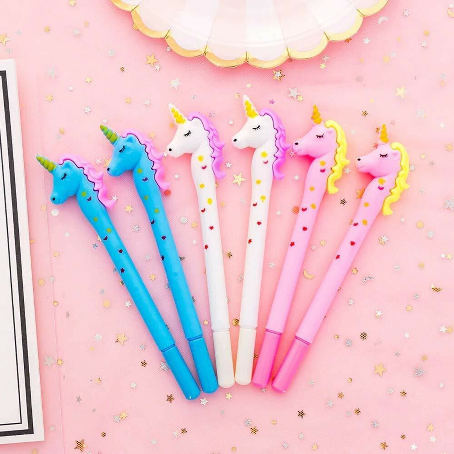 Image of NSR Group 7 Pcs Unicorn Combo - Fur Diary /Fur Pouch /Pen /Pencil /Water Pen /Eraser Gift Set