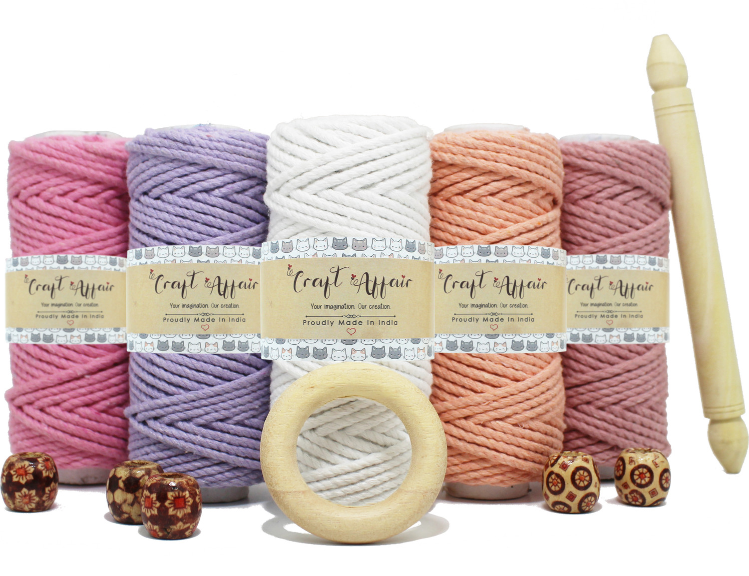 Image of Craft Affair 3Ply Twisted Macrame (Each 10m) kit For Diy Projects - bab Lav Whi Pea Dus