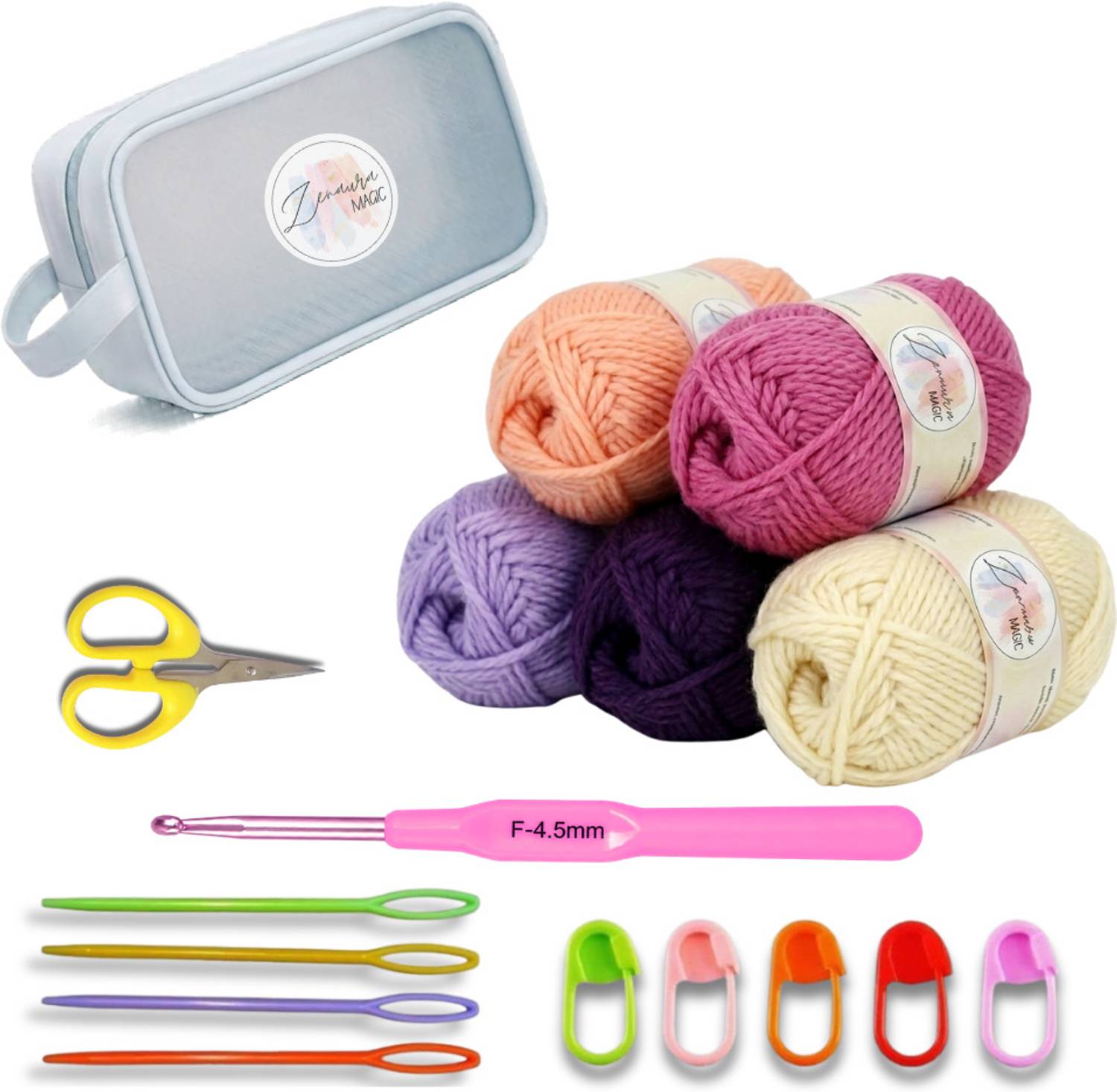 Zenaura Magic Crochet Kit for Beginners, 5Pc Yarn with Hooks