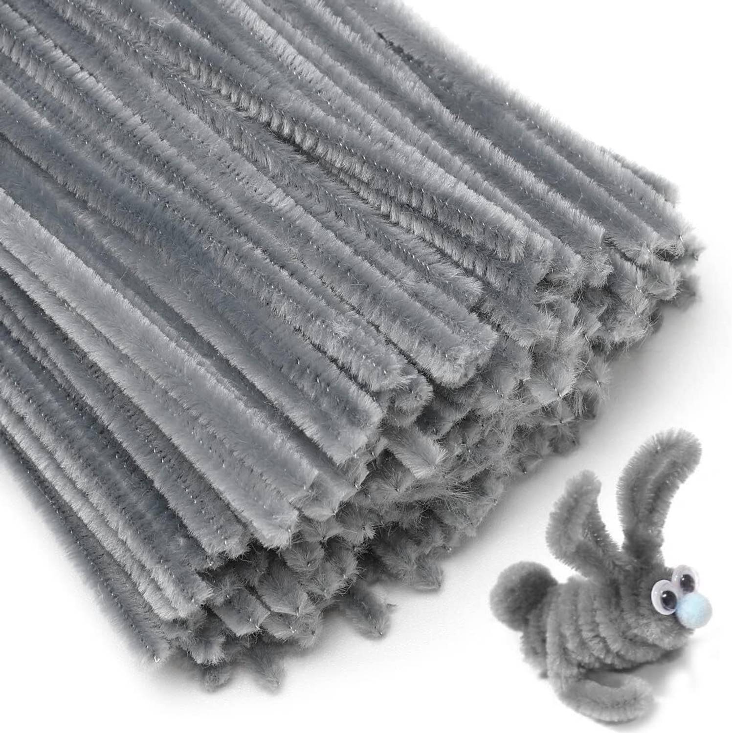 Batricher 100pcs Gray Pipe Cleaner for Crafts, Chenille Stems for Arts,Crafts and DIY
