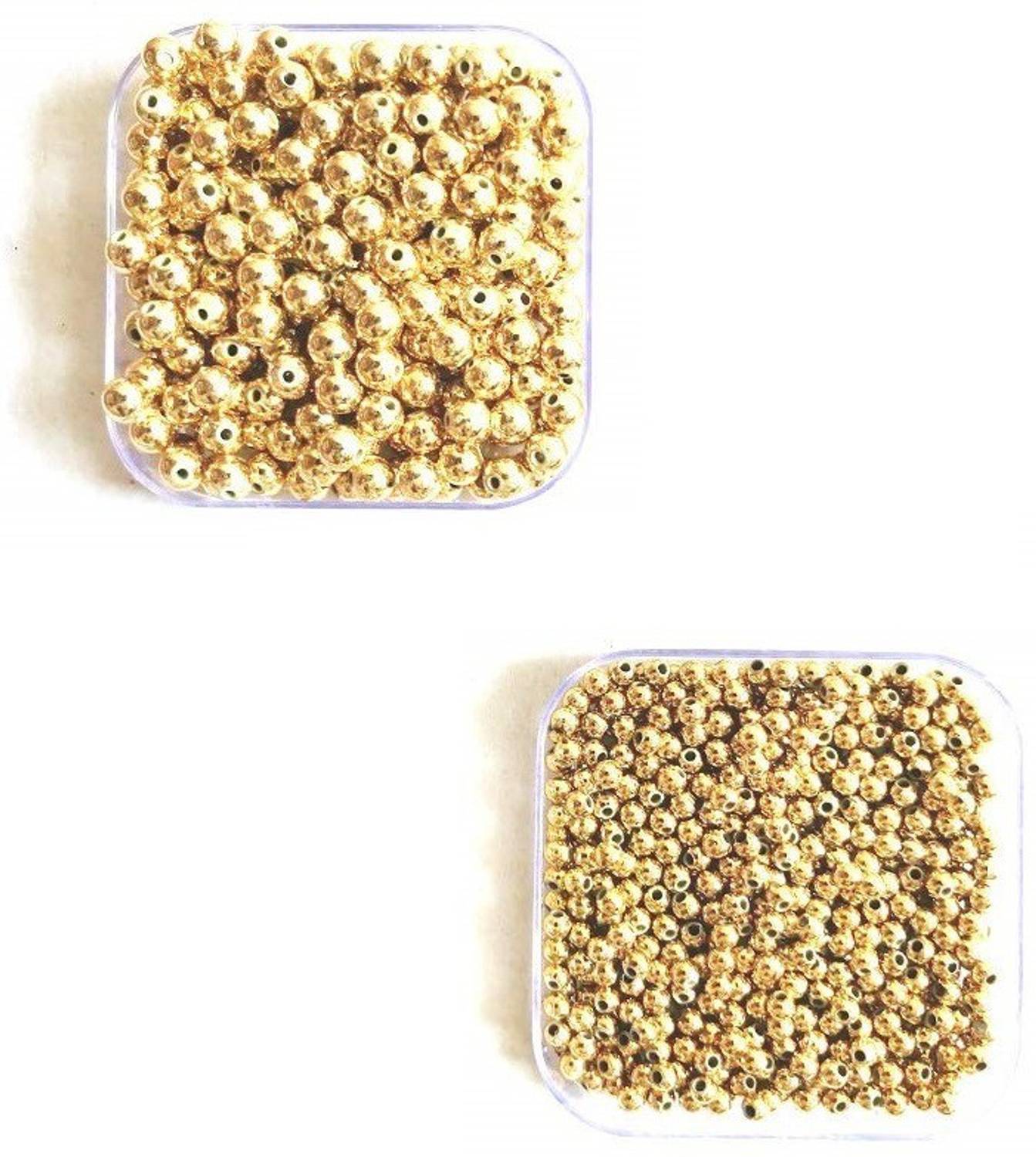 Airtick Pack of 200 Gram (600 Pcs Approx) 8mm & 12mm Golden Moti Balls Pearl Craft Bead