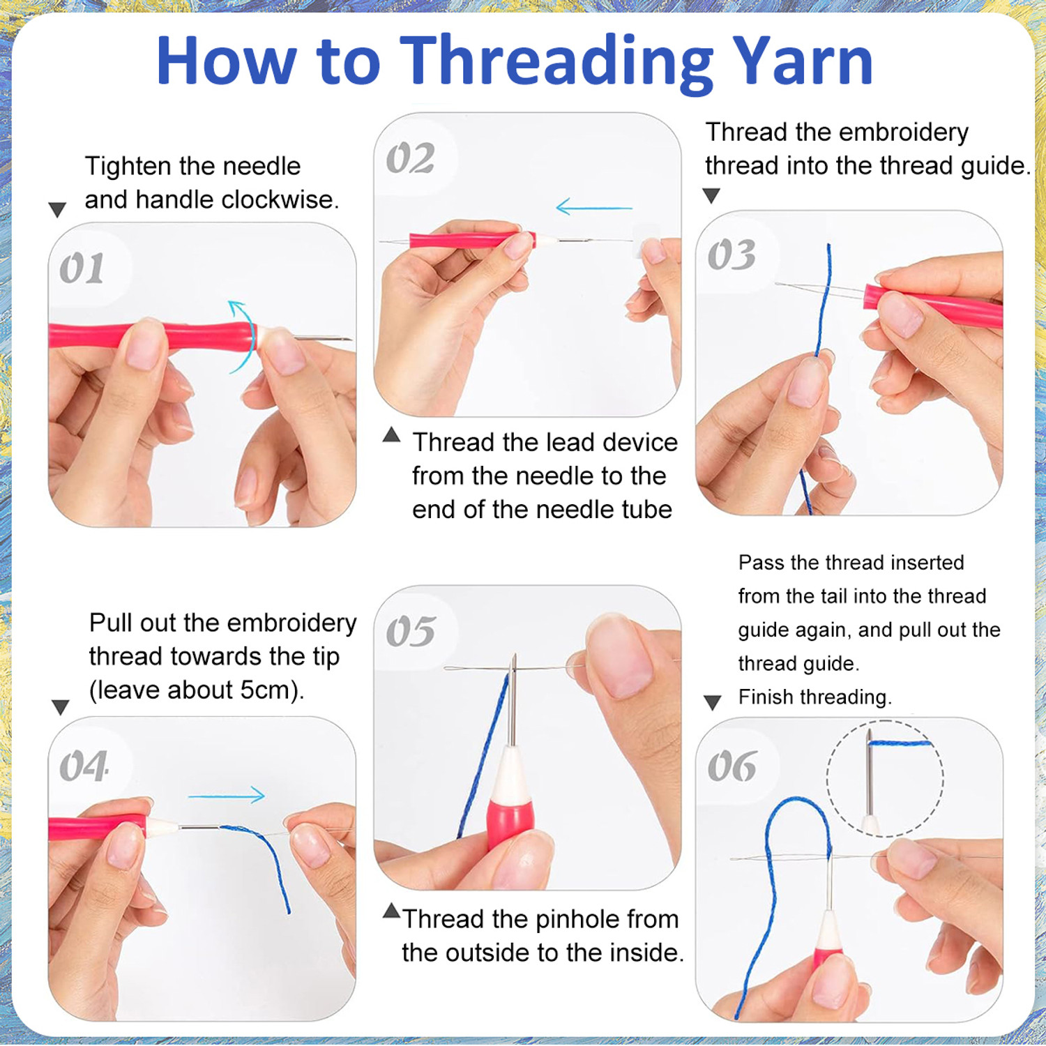 Image of PROBEROS DIY Punch Needle Art Kit Starry Night 20x20cm Hoop for Kids Adults Beginners