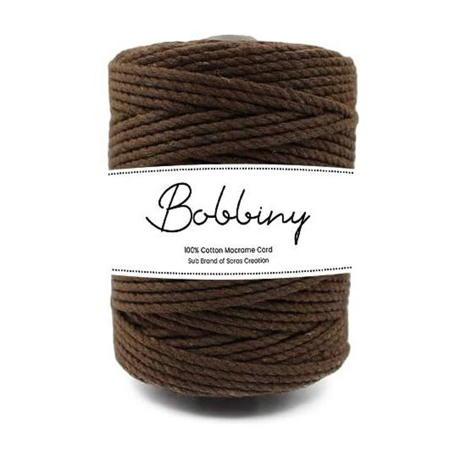 Bobbiny 3Ply/Twisted Macrame (3mm,100Mtr.) Cotton Cord/Dori Thread Macrame (Chocolate).