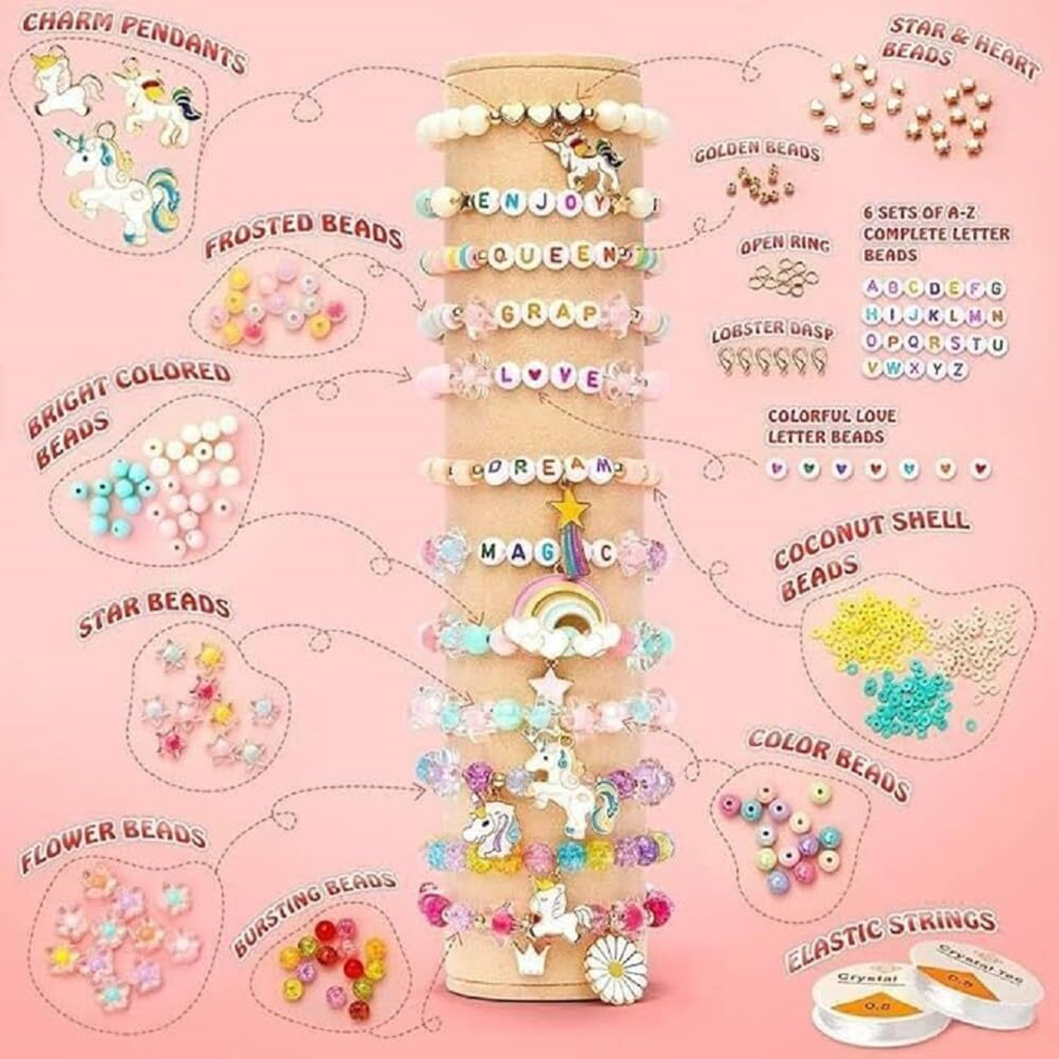 Image of RANNADE DIY Bracelet Making Kit for Girls with Beads, Charms & Storage Box Set