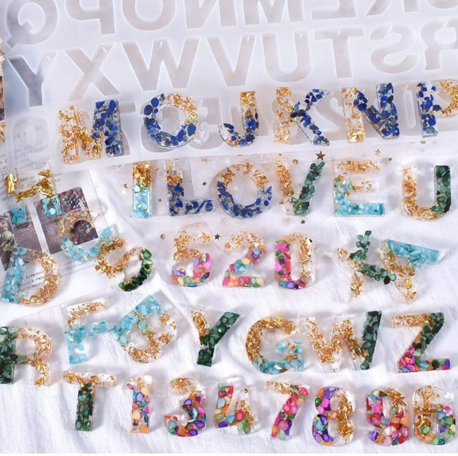 Image of Qroof Resin Alphabet Keychain Silicones Mould for DIY Art and Crafts Materials w