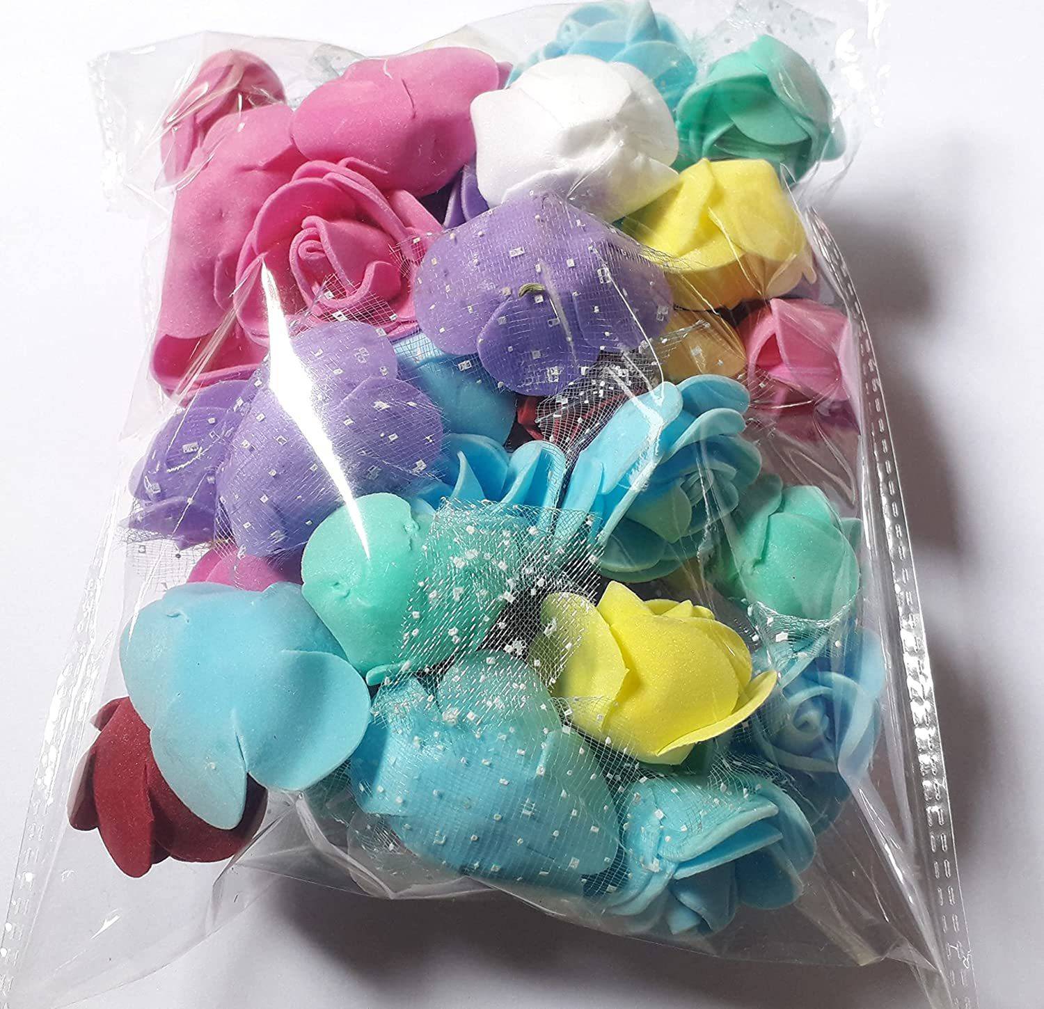 AAASAH 3 cm Multicolor Foam Artificial Flower for Tiara Making Decoration Pack of 25Pcs