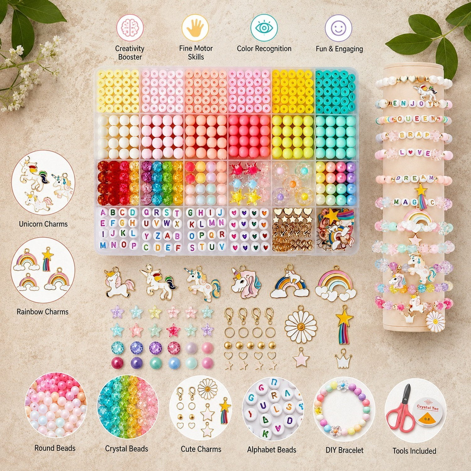 Image of Croyki DIY Bracelet Making Kit Girls Jewelry Making Kit Colorful Beads Alphabet Beads