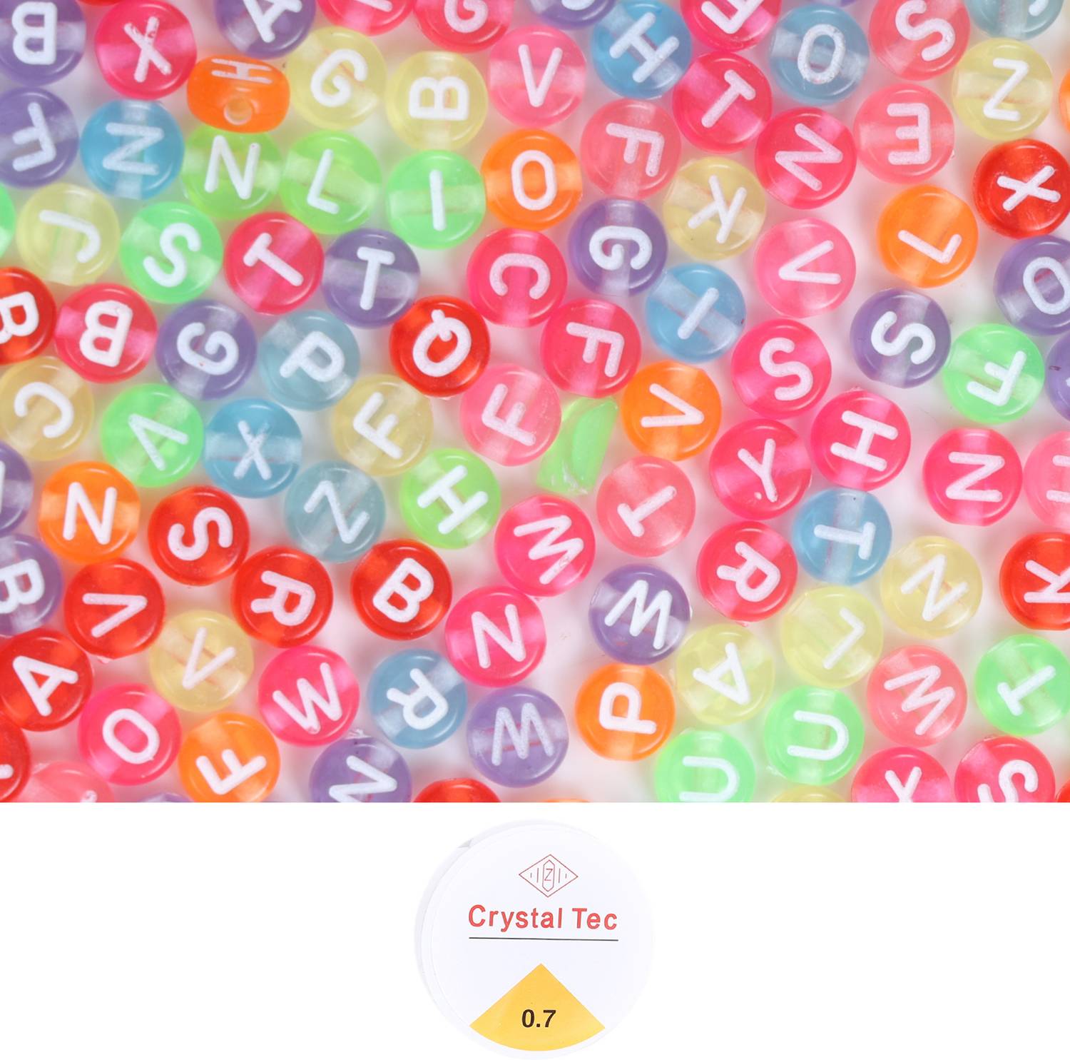 ambitieux 330+ Round Shape transparent multicolor Plastic Alphabet Beads with elastic roll