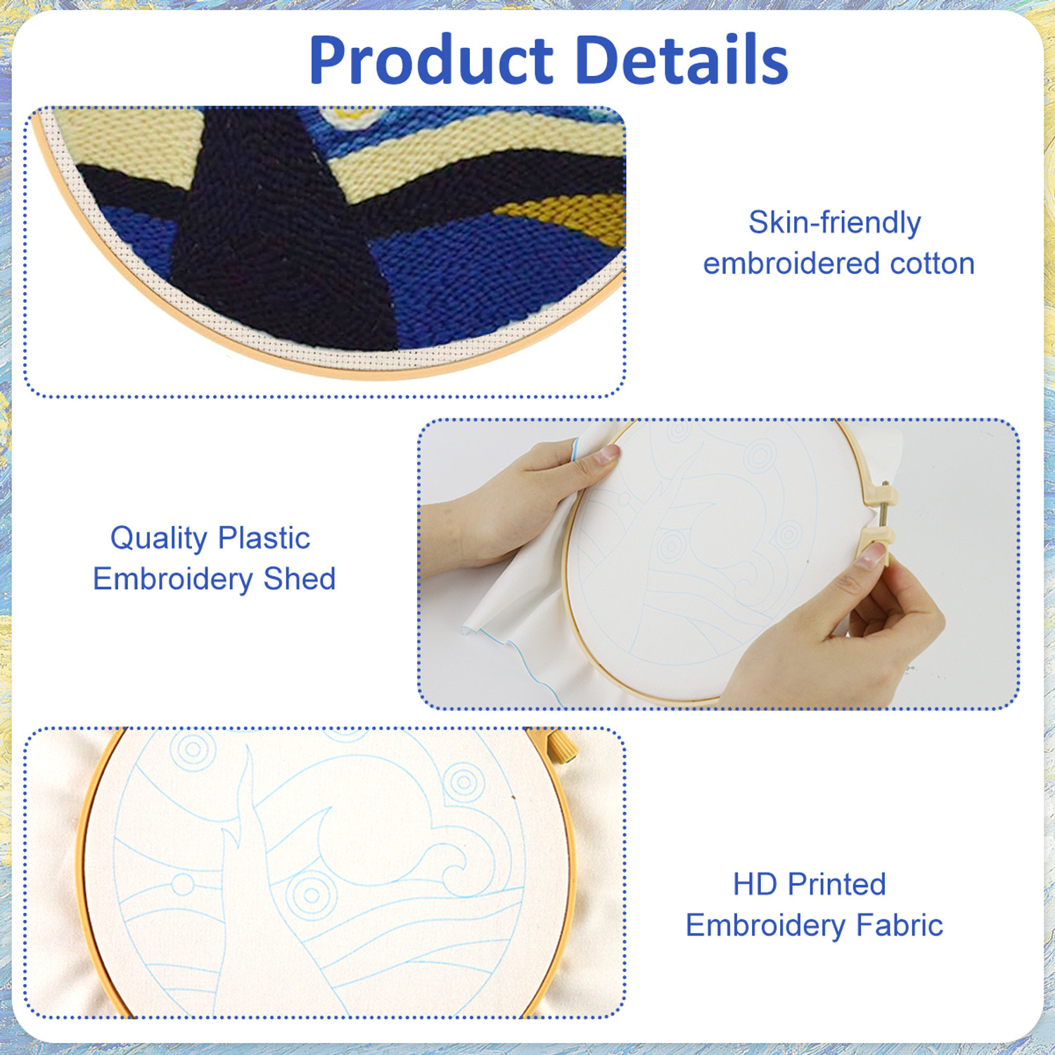 Image of PROBEROS DIY Punch Needle Art Kit Starry Night 20x20cm Hoop for Kids Adults Beginners