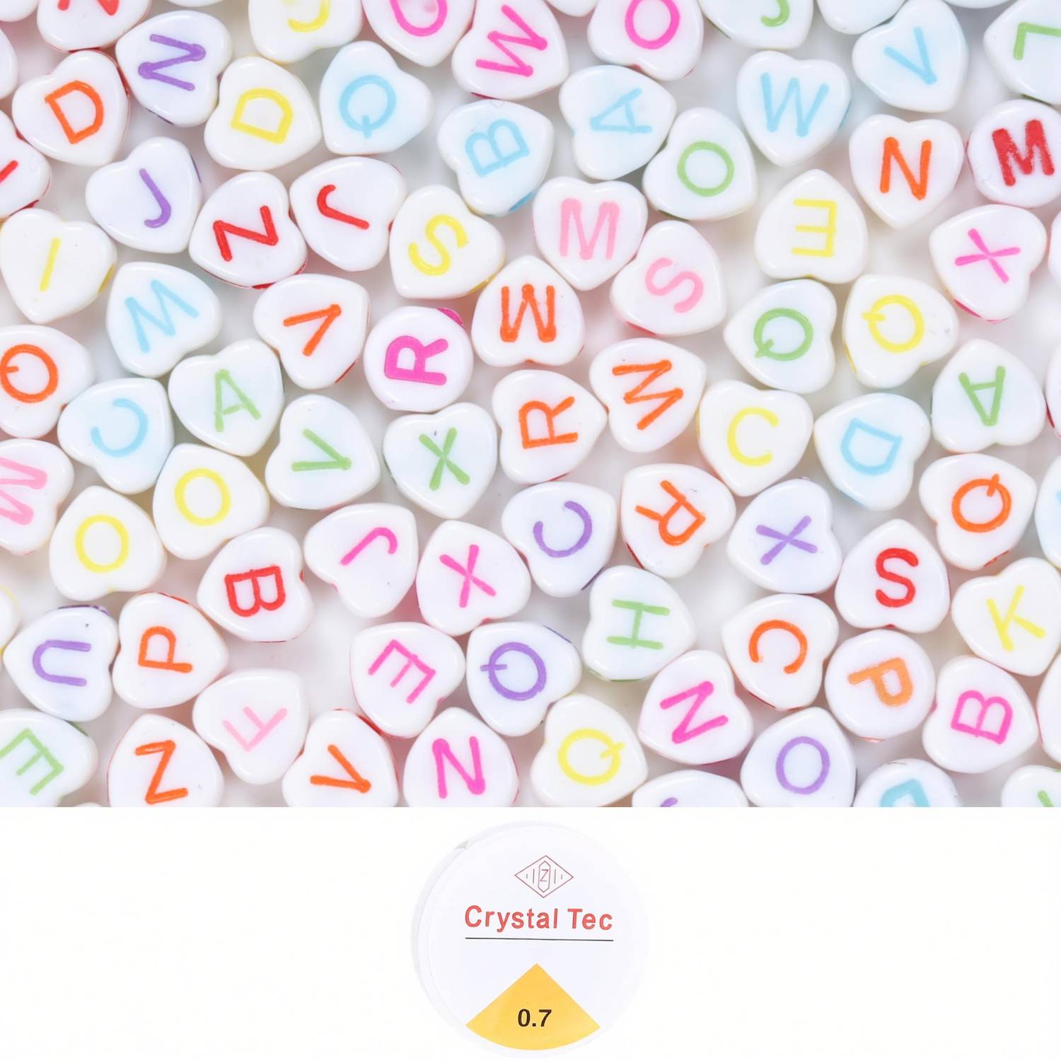 ambitieux 320+ Heart Shape white multicolor Plastic Alphabet Beads with elastic roll