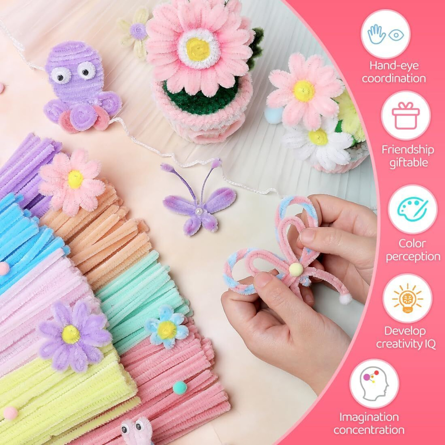Image of SHOPIVAAN 8mm Multicolor Pipe Cleaners for DIY Craft, Fuzzy Wire for Flower (approx. 100)