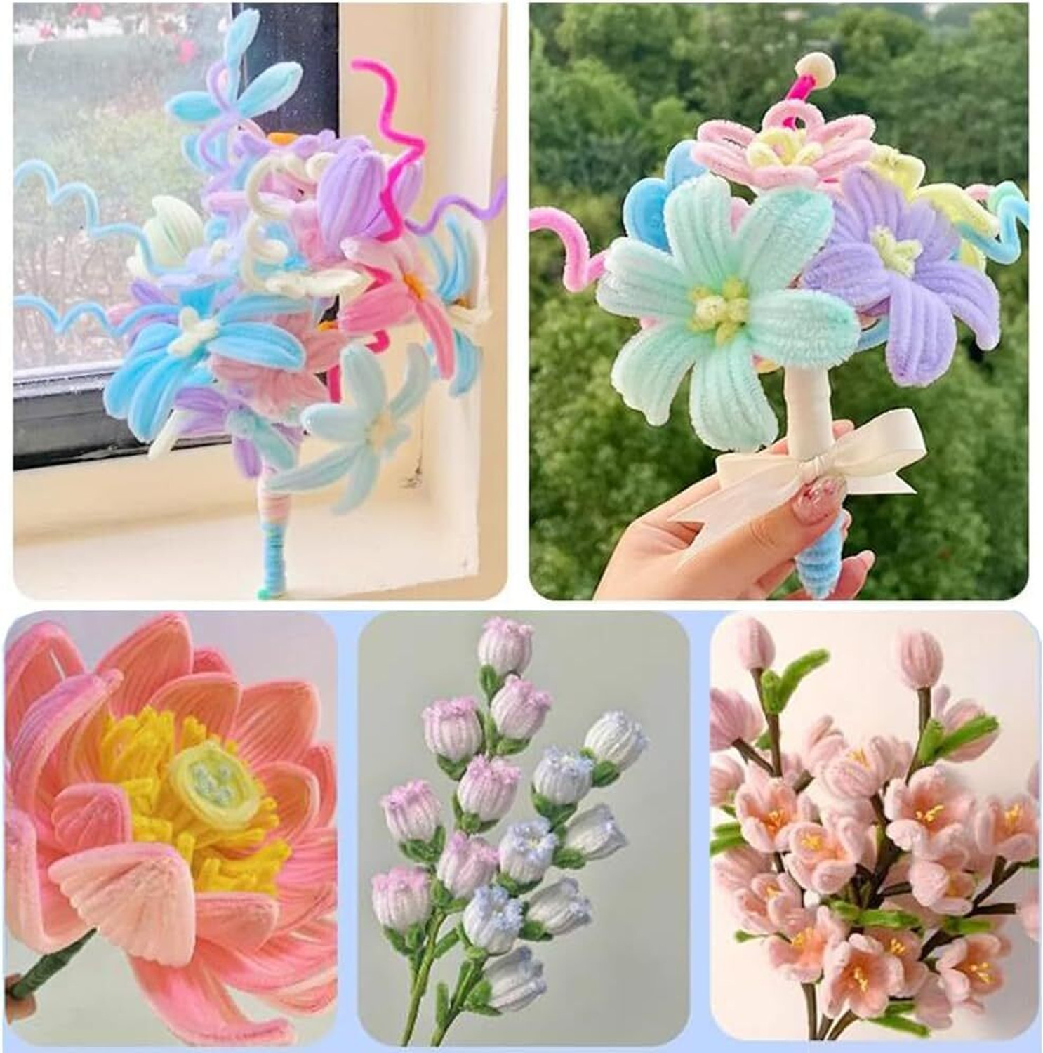 Image of SHOPIVAAN 8mm Multicolor Pipe Cleaners for DIY Craft, Fuzzy Wire for Flower (approx. 100)
