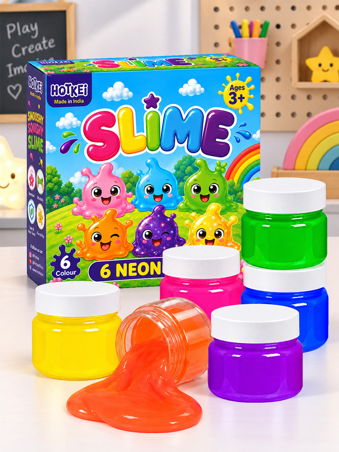 Image of HOTKEI (6 Neon Slime)Toys jelly slime putty clay toys kit set pack for girls kids Jelly